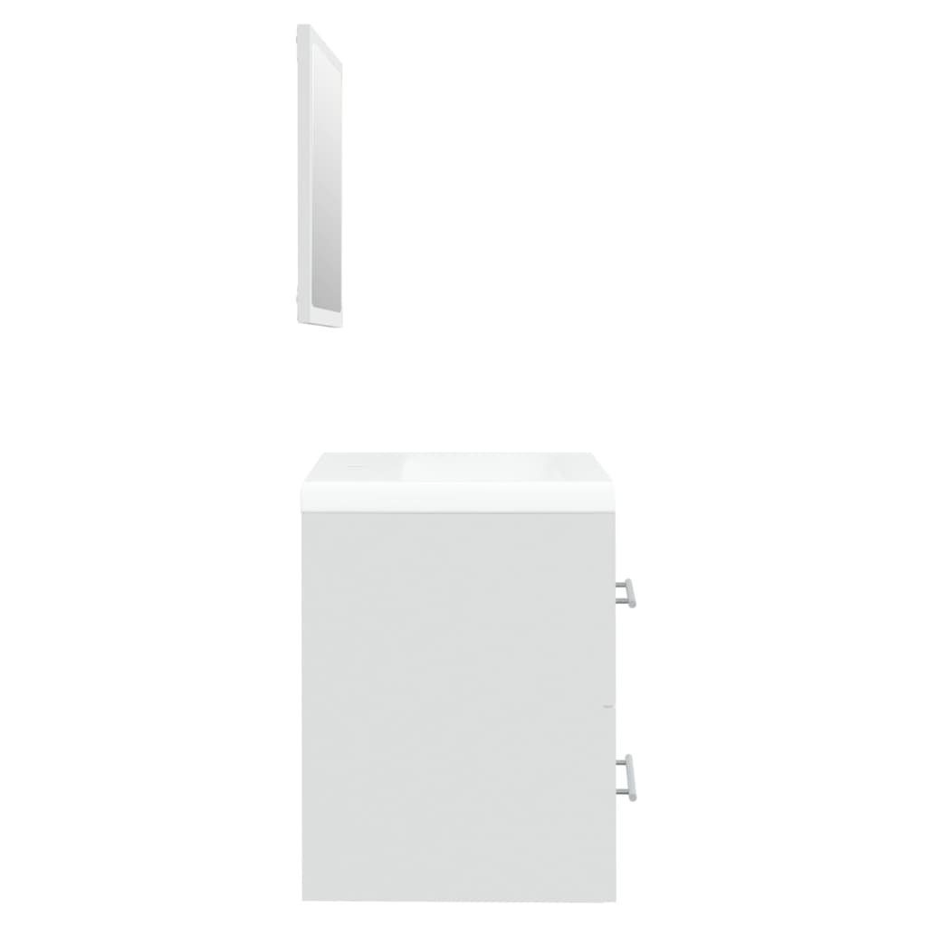 vidaXL mit (2-St) Einbaubecken Badezimmerspiegelschrank Holzwerkstoff Weiß Waschbeckenunterschrank
