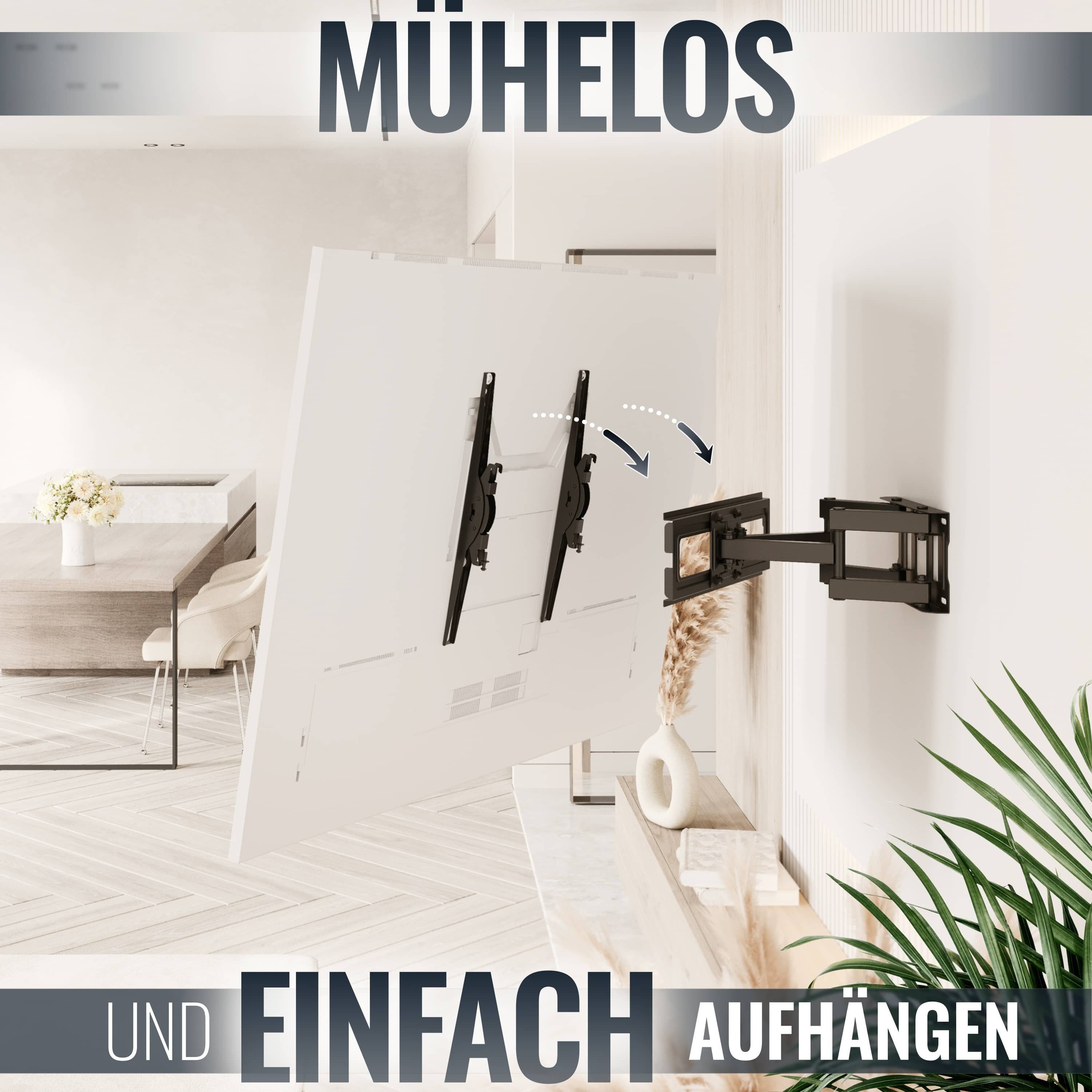 RICOO TV-Wandhalterung TV Wandhalterung 43 47 50 55 60 65 Zoll max 45 Kg schwenkbar S6244, (bis 65 Zoll, VESA 200x200 bis 400x400, 1-tlg., vollbeweglich ausziehbar neigbar ausziehbar 40" bis 65" Halterung, bis 15° Neigung, bis zu 120° Schwenkung Fernseher Halter universal)