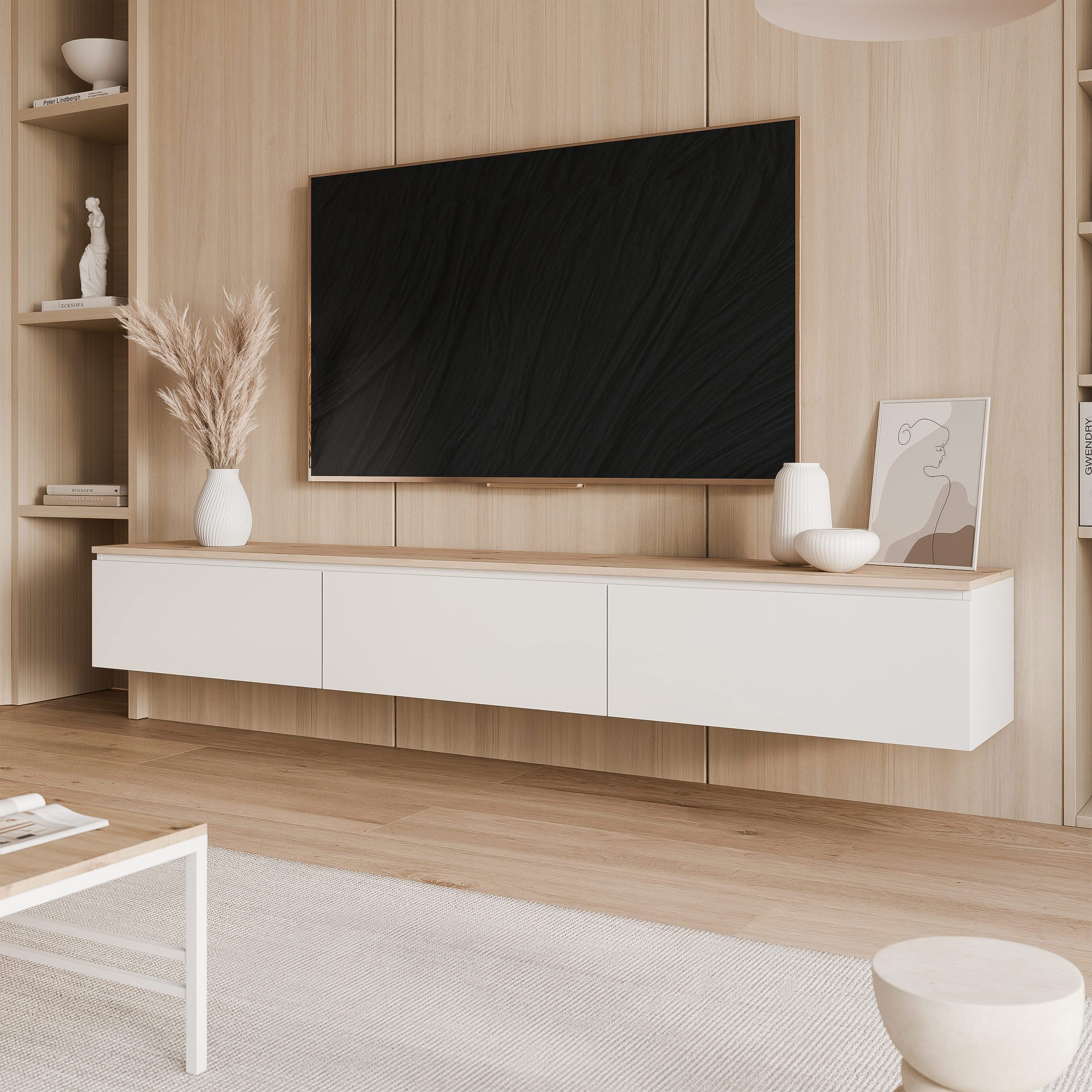 yourhouse24 Lowboard TV SELIA 200 in Weiß & Eiche Hängend – Skandinavisches Design – Bild 3 von 5
