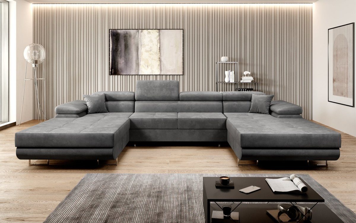 Luxusbetten24 Schlafsofa Designer Sofa Calvera U, mit Schlaf- und Klappfunktion