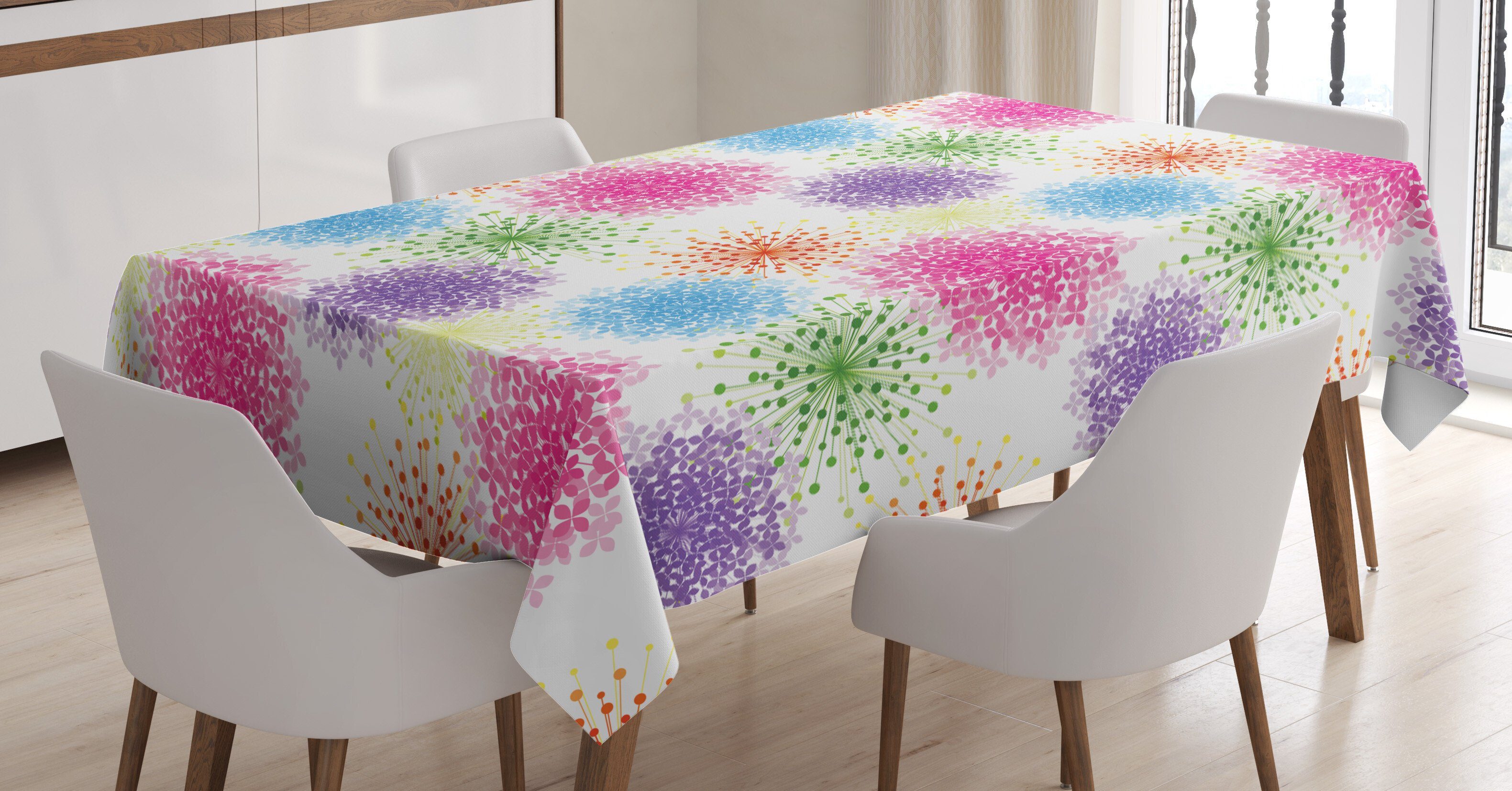 Abakuhaus Tischdecke Farbfest Waschbar Für den Außen Bereich geeignet Klare Farben, Blumen Abstrakte Blumen-Blätter-Motiv