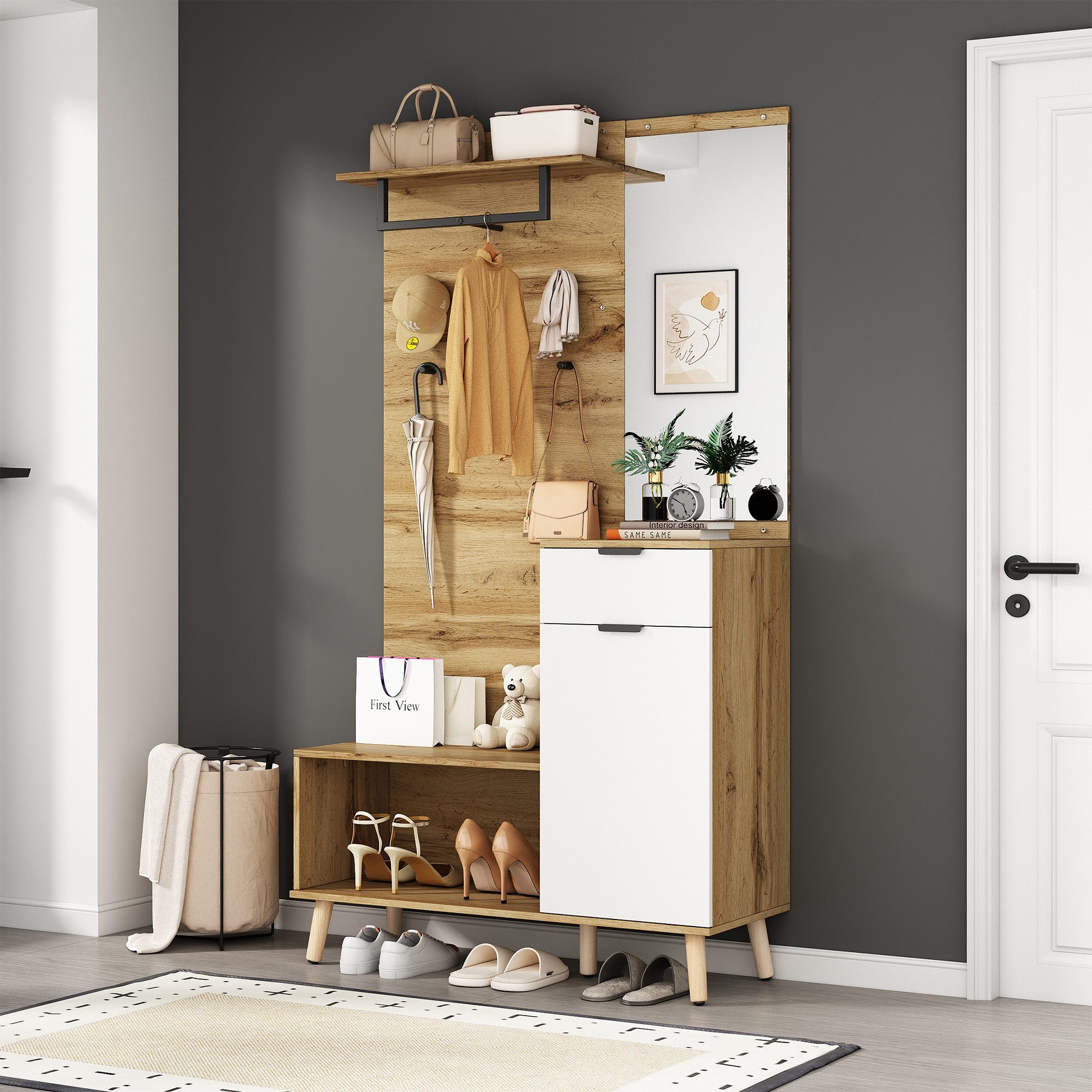 MODFU Garderoben-Set Kleiderschrank-Set, (Schuhbank, Schuhschrank, 1-St., günstig online kaufen