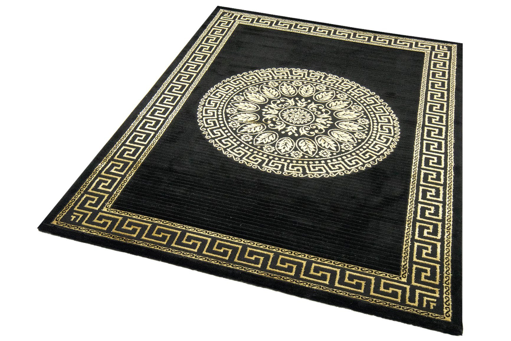 Carpetia Teppich Teppich Wohnzimmer mit Bordüre Mäander Muster schwarz gold günstig online kaufen