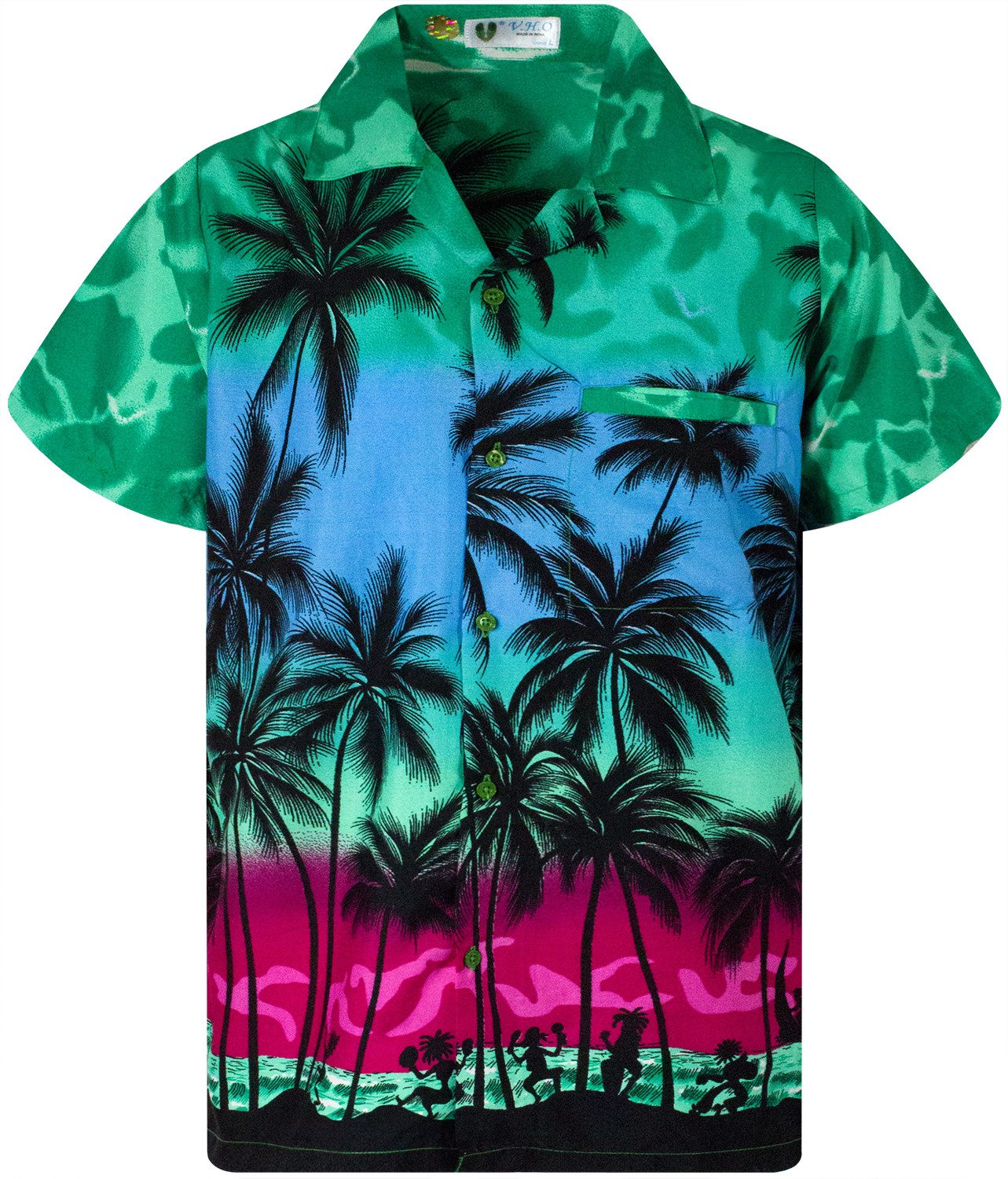 King Kameha Hawaiihemd Beach Eclectic Funky Hawaii-Hemd, Herren, Kurzarm, Front-Tasche