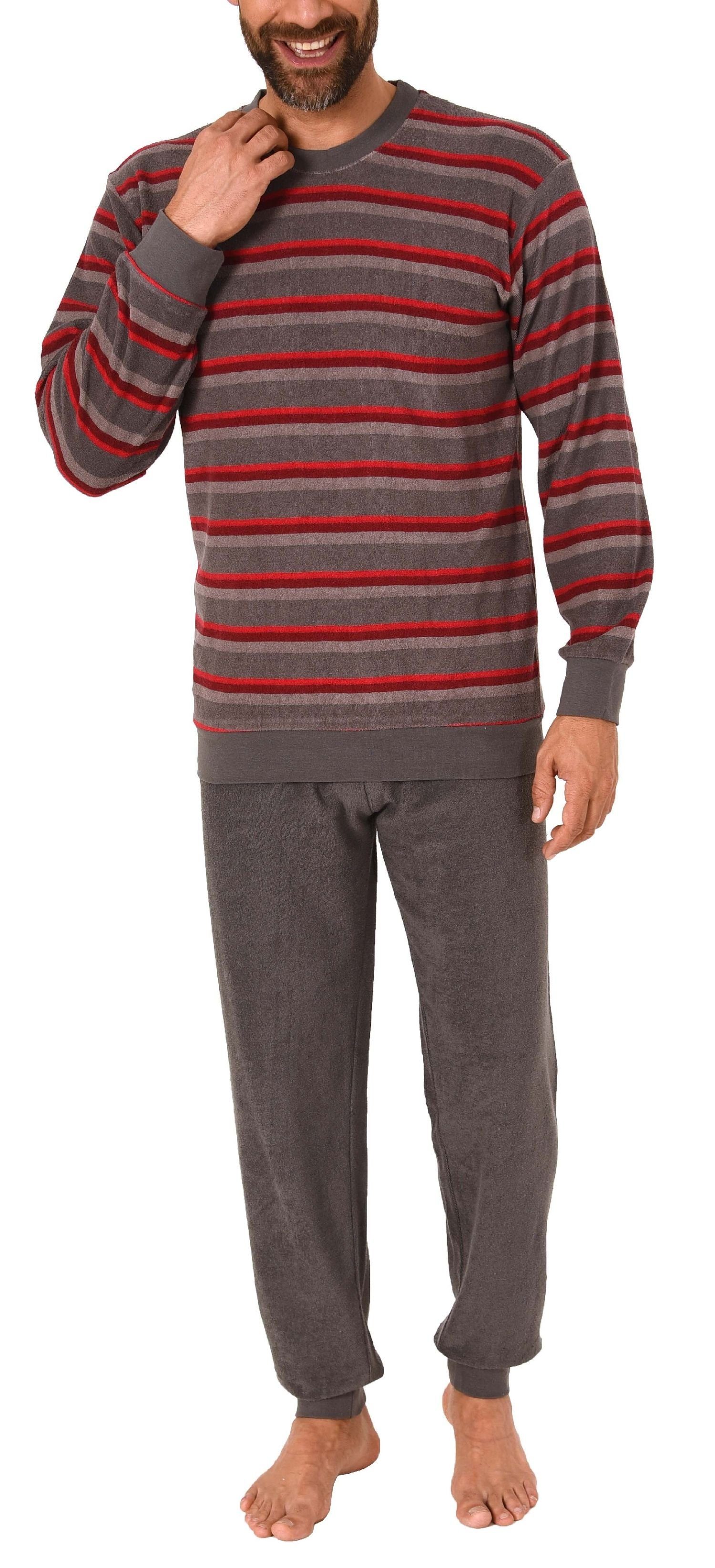 Normann Pyjama Herren Frottee Pyjama lang Schlafanzug mit Bündchen in Strei günstig online kaufen