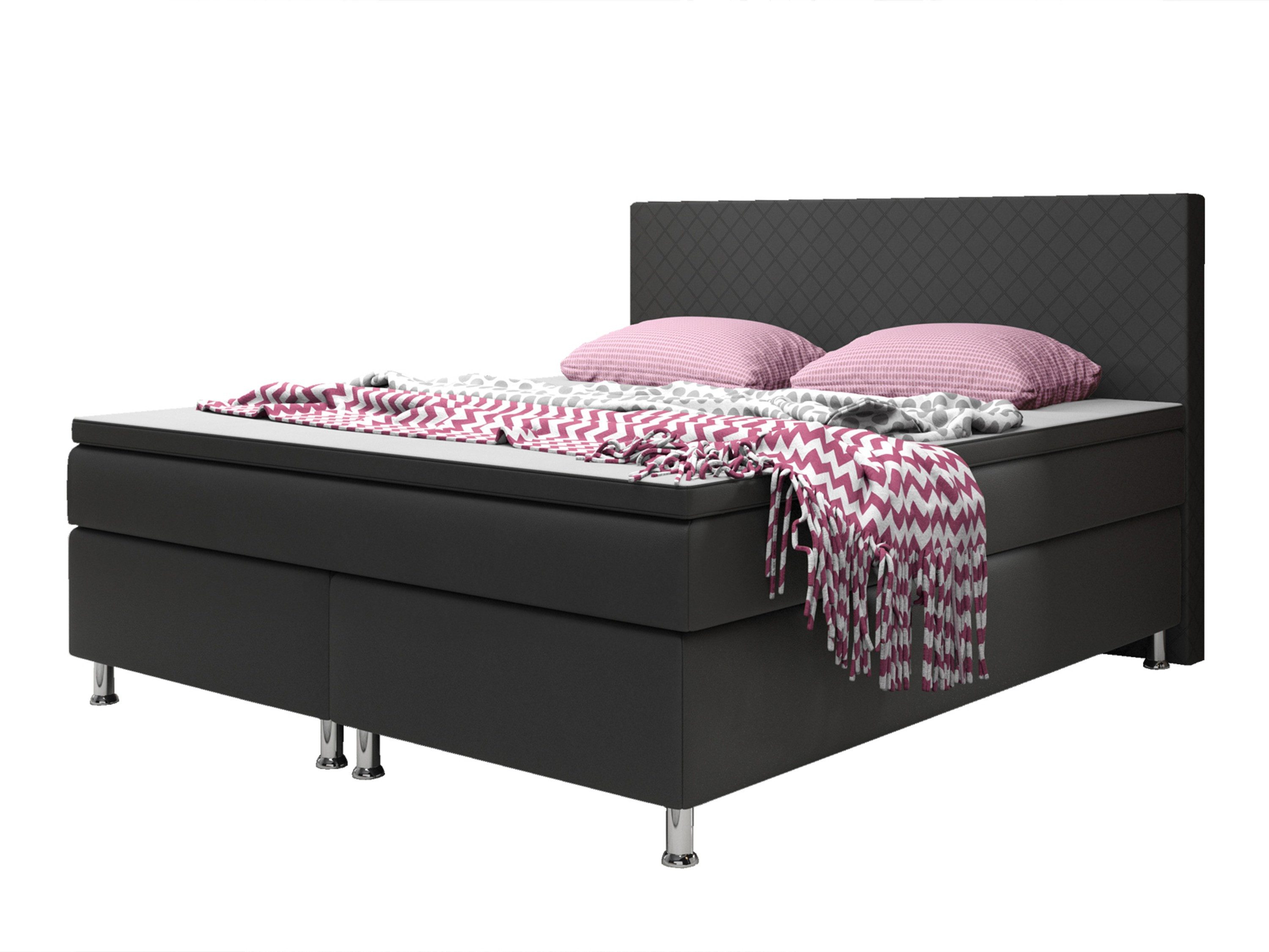 interbed Boxspringbett Madrid 180x200 cm Kunstleder (Bett 180x200 cm Kunstleder Schlafbett Hotelbett), inklusive Matratzen und Topper