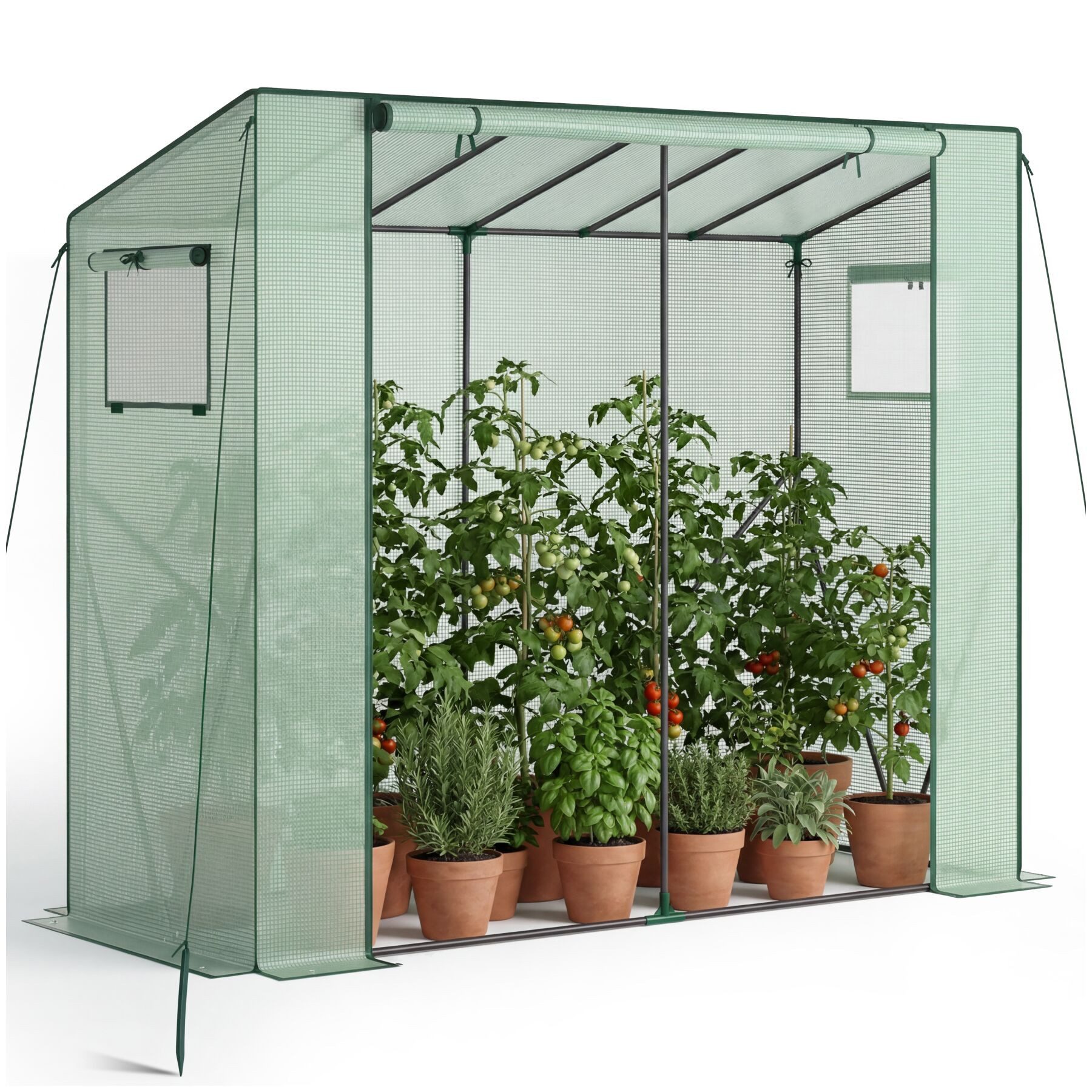 tectake Gewächshaus Foliengewächshaus Anton – wetterfest und UV-beständig, 0,10 mm Wandstärke, Set, 200 x 77 x 170 cm, inklusive Befestigungsmaterial, pulverbeschichteter Stahlrahmen