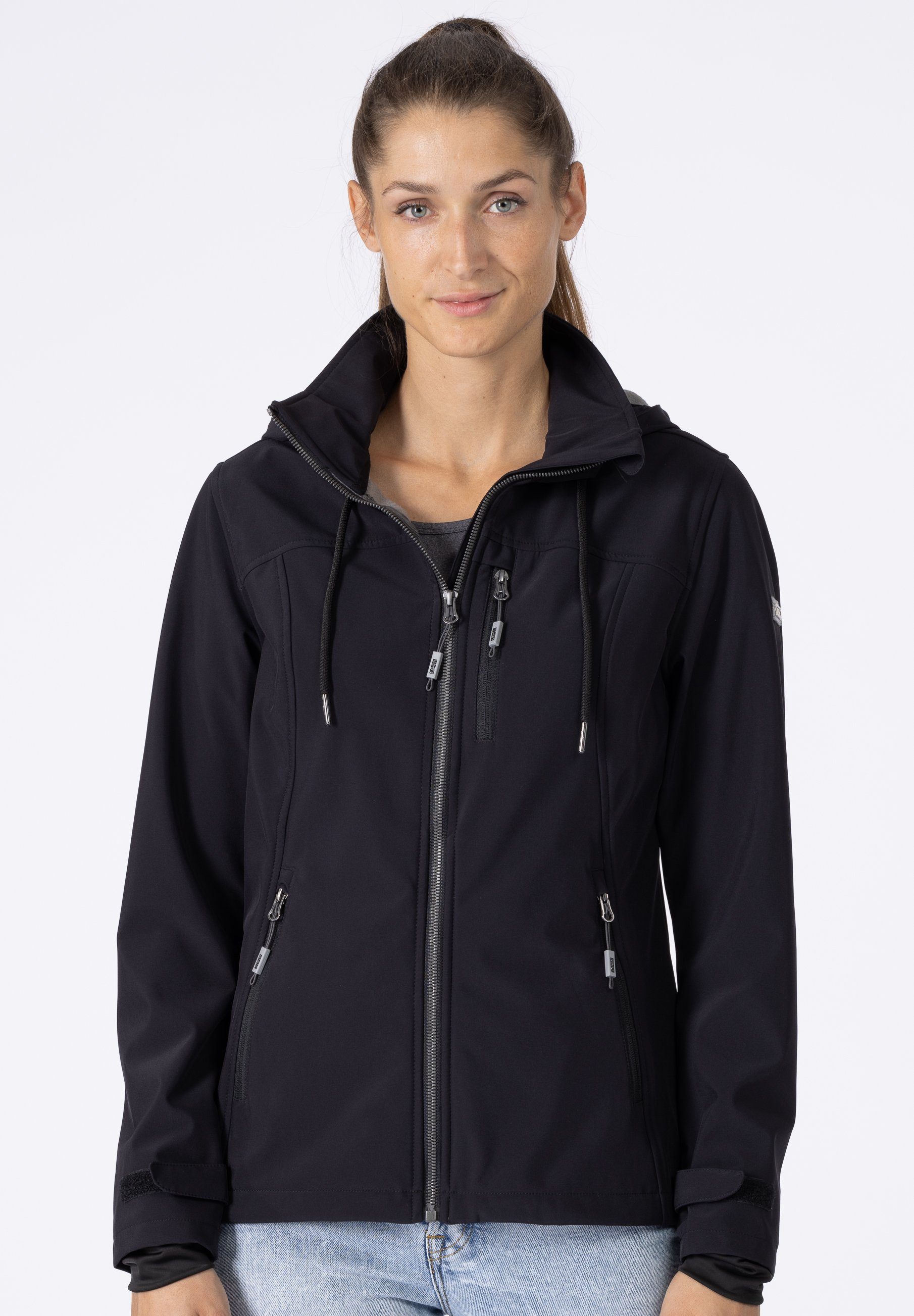 CS Funktionsjacke, black Größen Active DEPROC Women Wetterjacke mit auch Softshelljacke Outdoorjacke, Großen in Kapuze, SILA