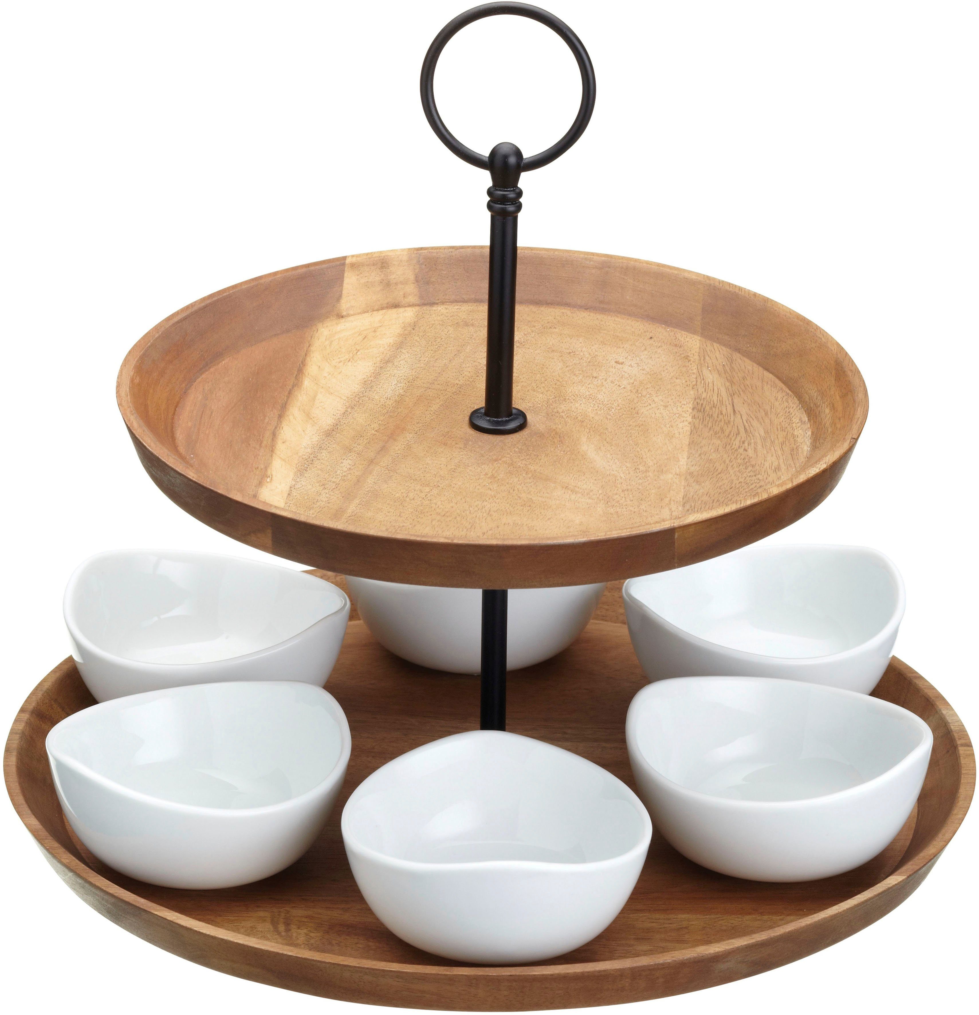 Artesà Servier-Set ARTESÀ, Holzwerkstoff, Porzellan, 2-stufig, inkl. 6 Schälchen