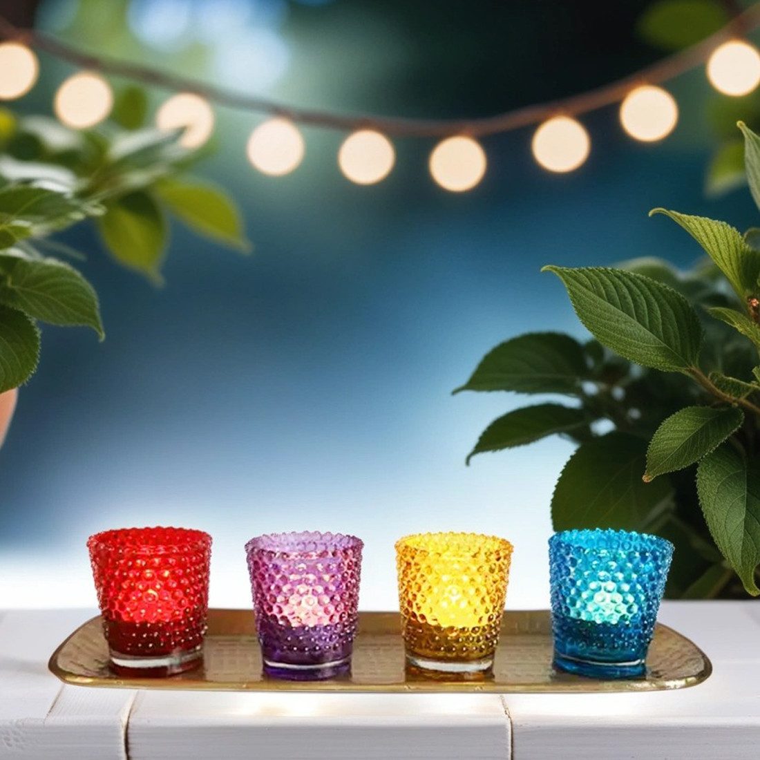 Marrakesch Orient & Mediterran Interior Dekotablett 4er Set Orientalische Deko Windlicht-Set Jabar aus Glas in Gold 30 cm (4 St), Handarbeit