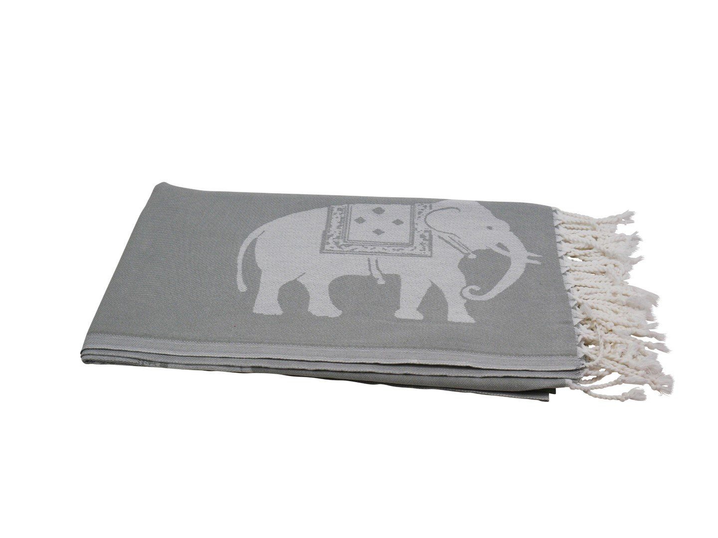 Elefanten, großen Hamam mit (1-St), weiß, my grau Baumwolle Fransen mit Hamamtücher Hamamtuch