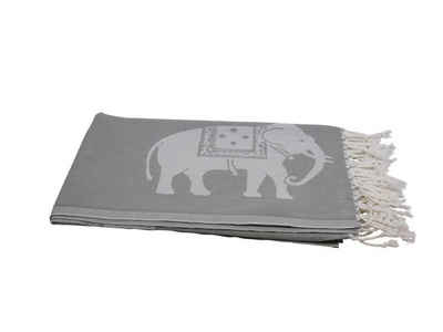 my Hamam Hamamtücher Hamamtuch grau weiß, mit großen Elefanten, Baumwolle (1-St), mit Fransen