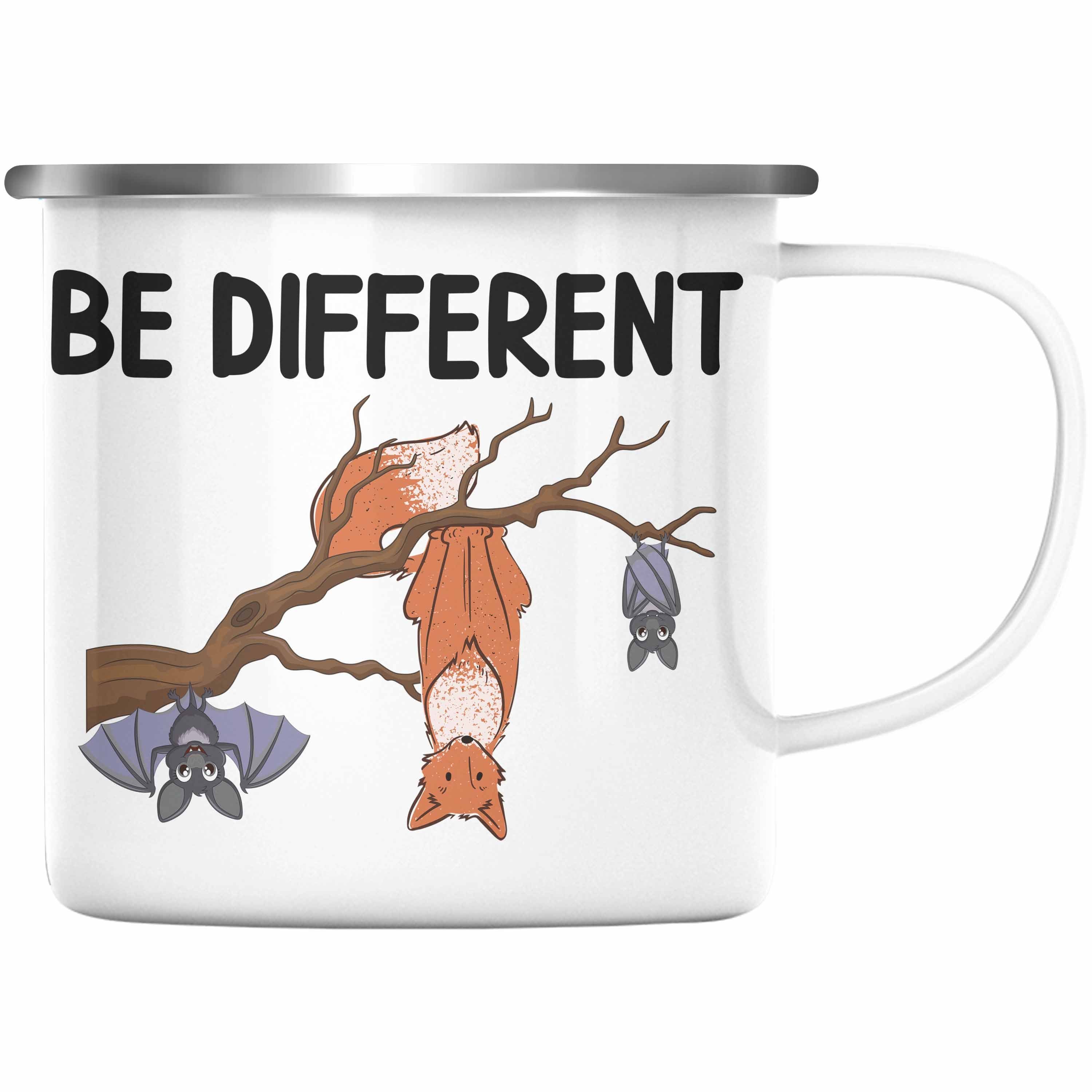 Trendation Thermotasse Trendation - Fuchs Fledermaus Emaille Tasse Geschenk Be Different Geschenkidee für Frauen Silber