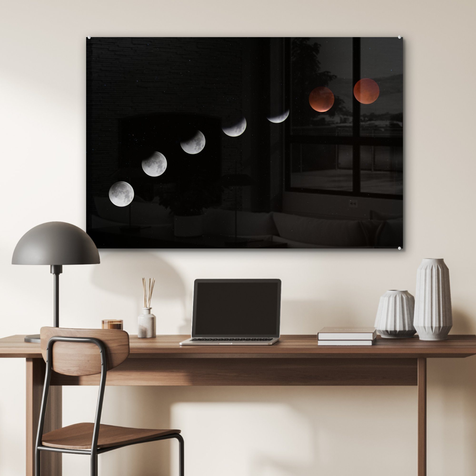Schlafzimmer - Mond - & (1 MuchoWow Wohnzimmer Acrylglasbilder Planeten Acrylglasbild Schwarz, St),