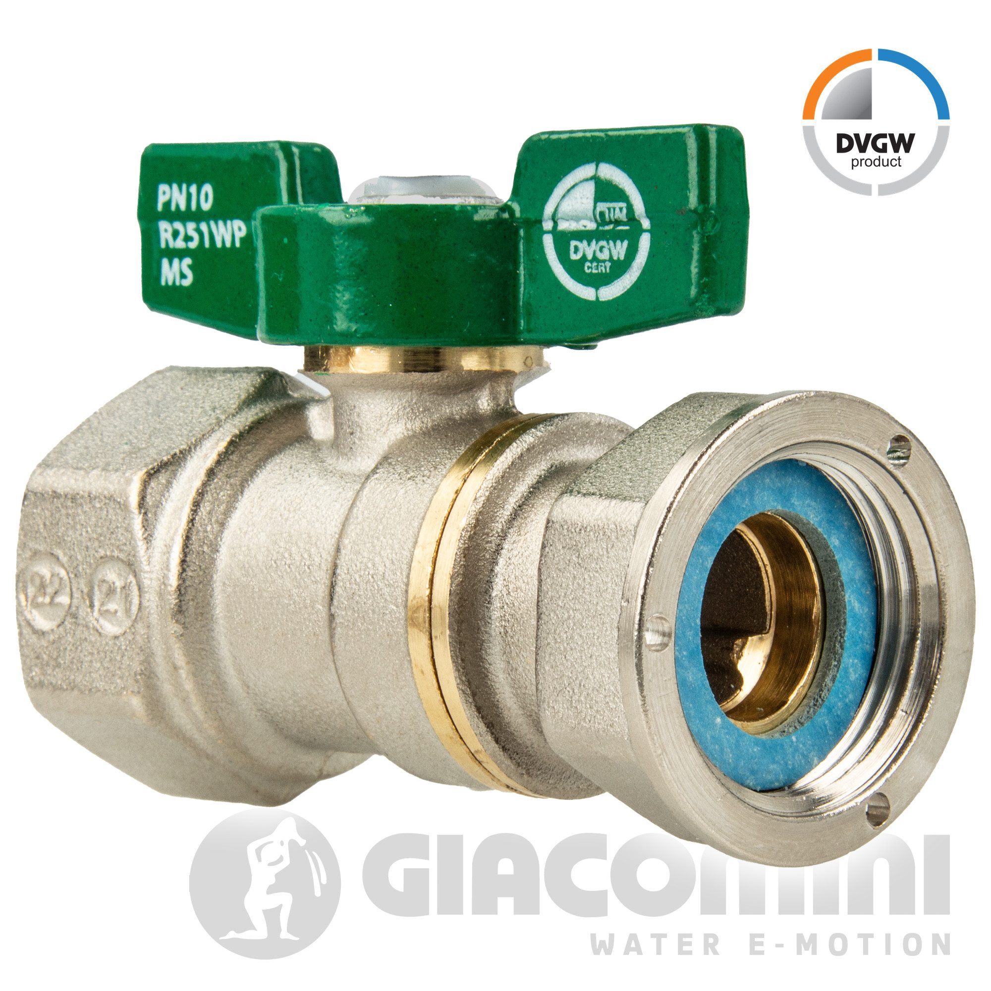 Giacomini S.p.A. Kugelhahn Trinkwasser-Kugelhahn R251W mit Überwurfverschraubung x IG - DVGW, (inkl. Dichtung), zur Wasserzählermontage