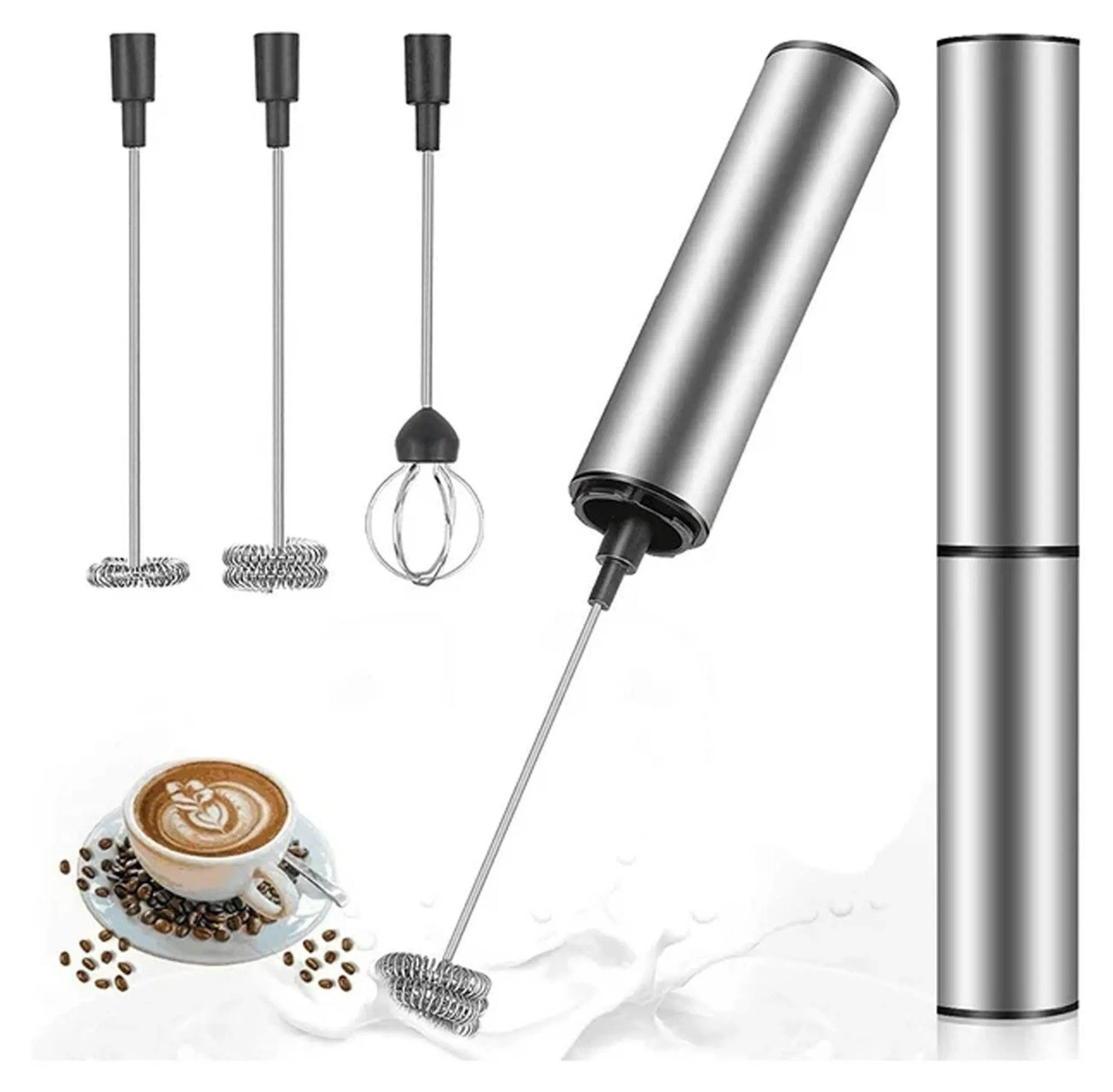 Lisabonde Milchaufschäumer 3-in-1 Elektrisch Kabellos, Edelstahl Handmixer, 2 Geschwindigkeiten, Abnehmbarer Rühraufsatz, Kabellos, Ergonomische Form