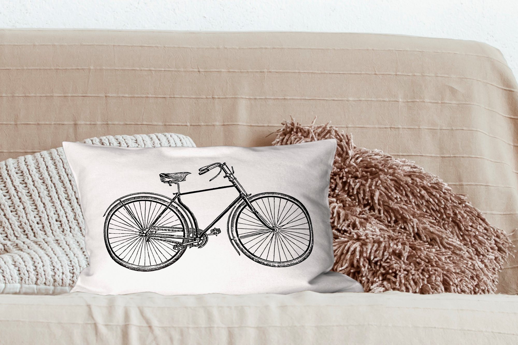 Dekokissen Füllung, Wohzimmer Dekoration, mit Fahrrad Retro Zierkissen, MuchoWow Schlafzimmer Dekokissen - Vintage, -