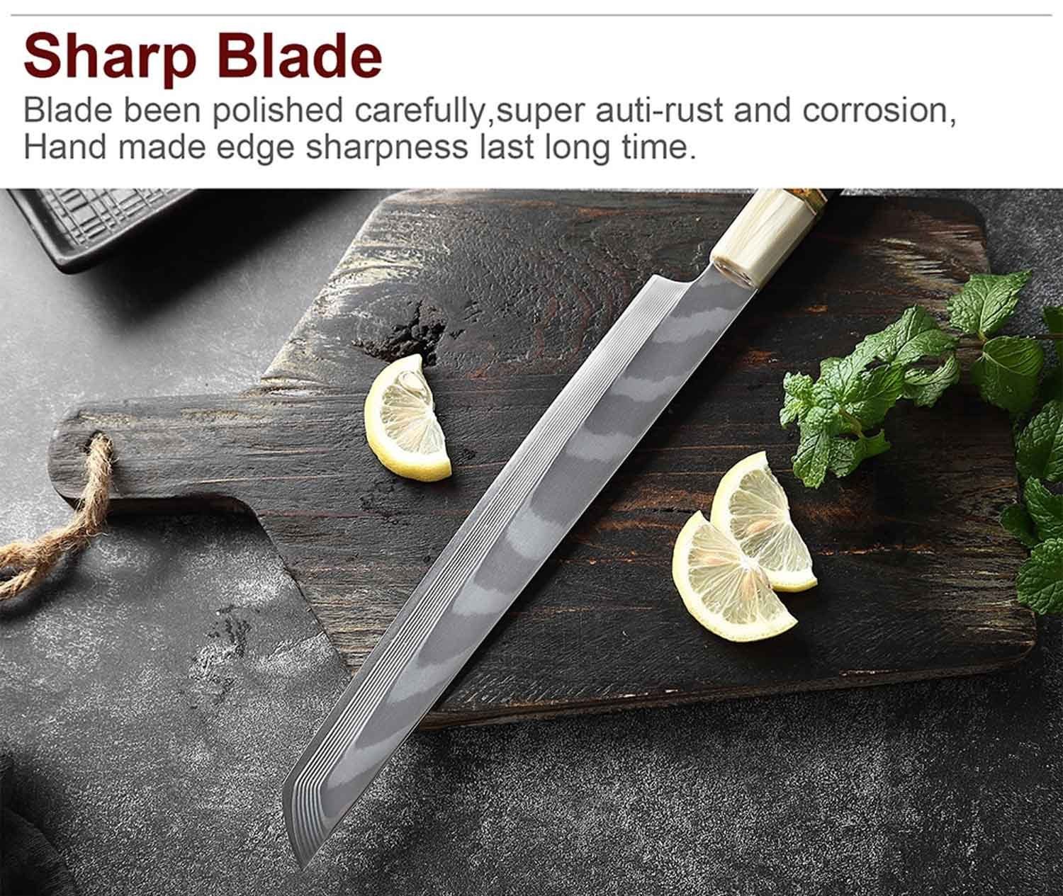 Muxel Damastmesser oder und Mit Yanagiba Sakimaru Büffel, achteckigen SET geschliffen einseitig Ebenholz- Messer