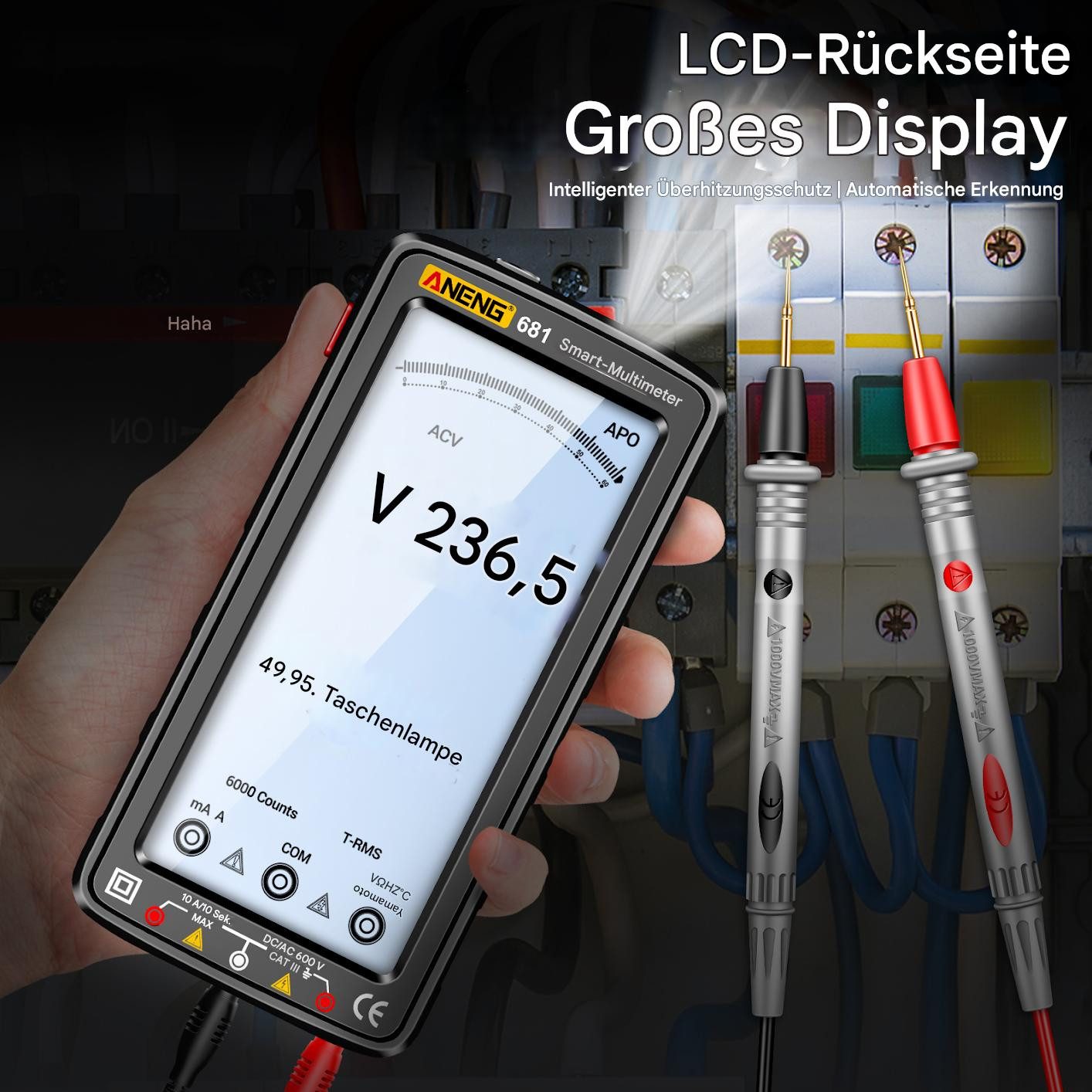 GARRYFIZH Multimeter Digital Multimeter Strommessgerät mit 6000 Counts, Intelligentes, feuerfestes Universalmessgerät NCV-Tester