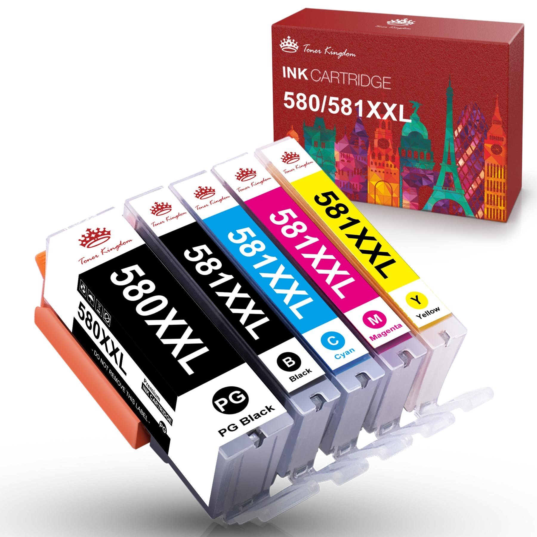 Toner Kingdom 5pk PGI-580XXL CLI-581XXL Multipack Tintenpatrone (für CANON 580 581 TS6200 6151 8351 9150 6350 TR8550) | Tintenpatronen