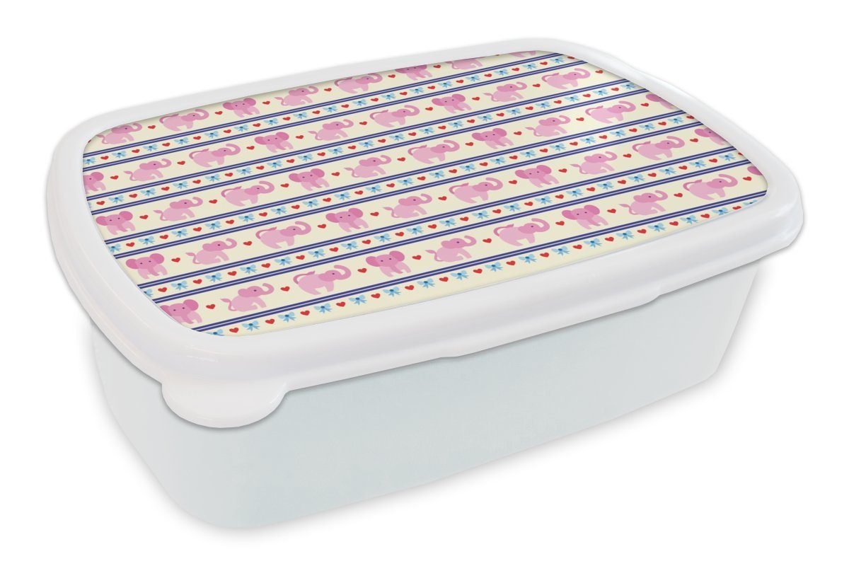 MuchoWow Lunchbox Rosa - Elefant - Linie - Design, Kunststoff, (2-tlg), Brotbox für Kinder und Erwachsene, Brotdose, für Jungs und Mädchen weiß