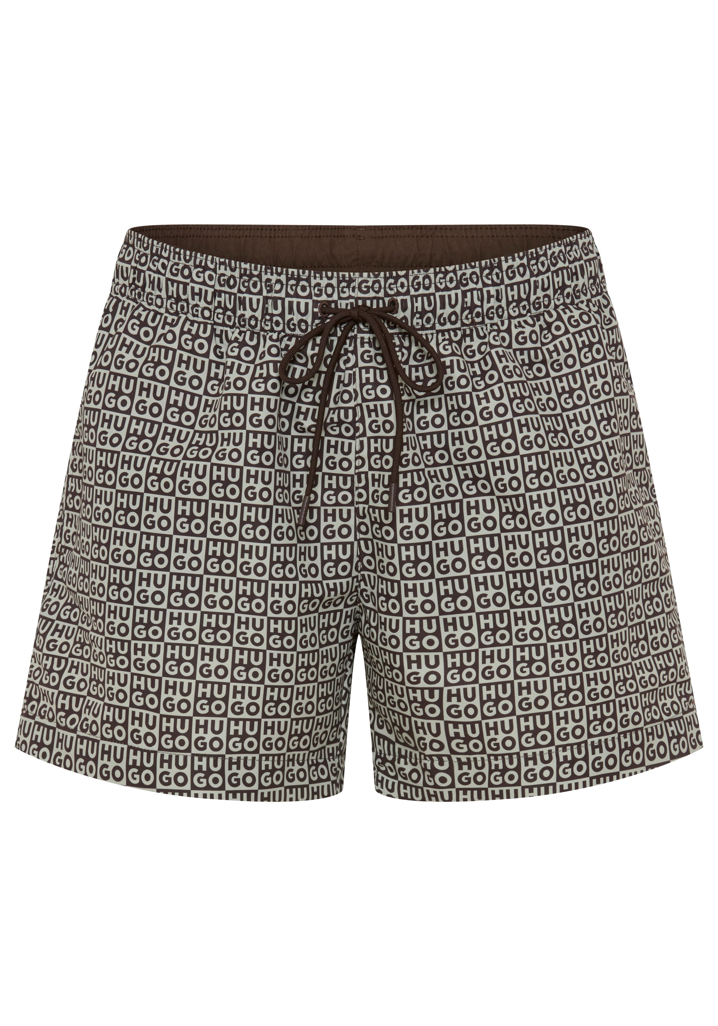 HUGO Badeshorts AARON mit Schachbrett-Logos, elastischer Bund