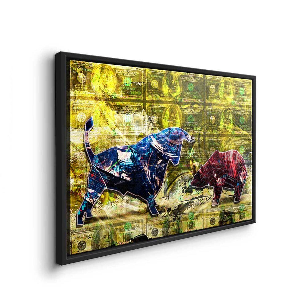 - Trading Bull - Leinwandbild, DOTCOMCANVAS® Bear - Motivation Rahmen Leinwandbild weißer vs. Premium