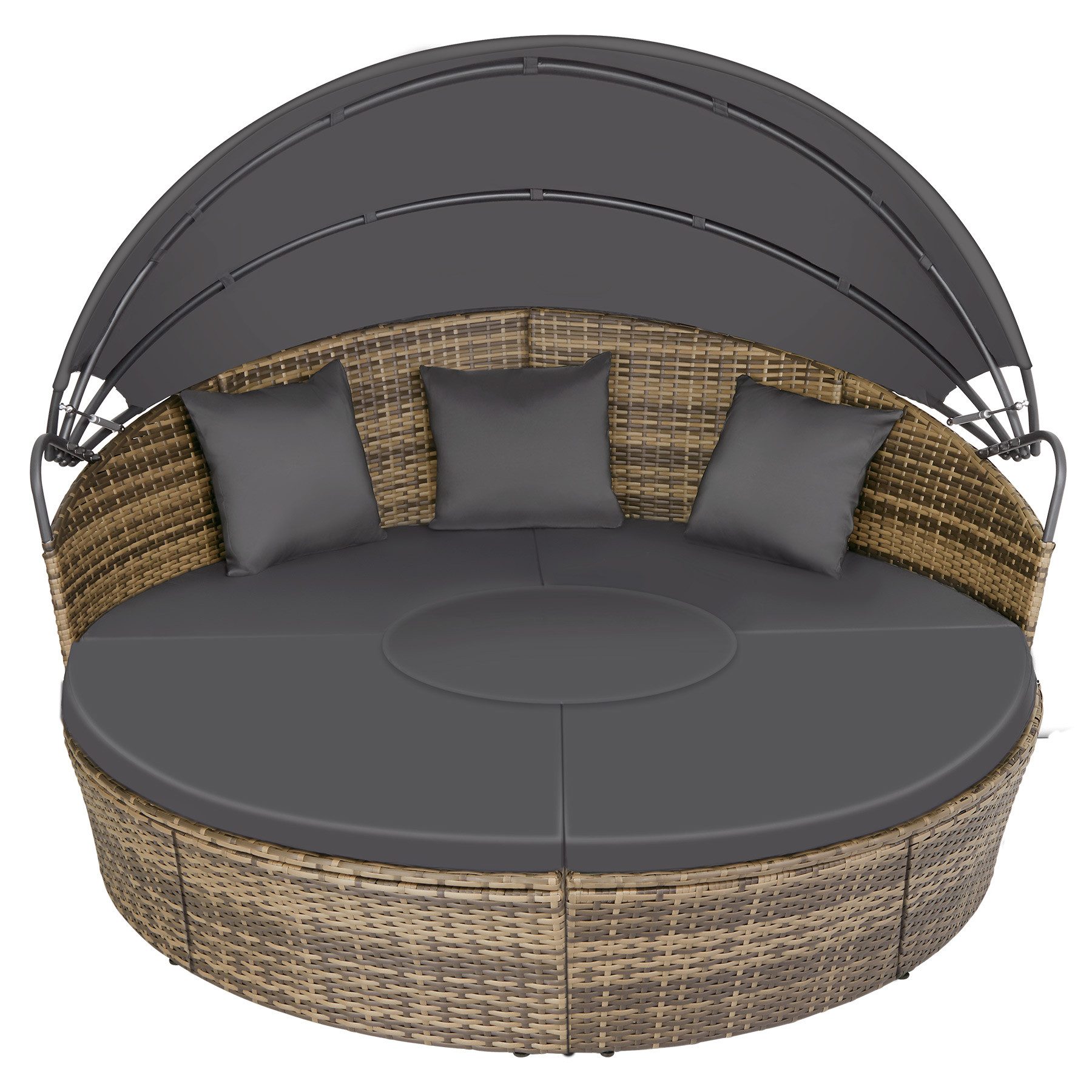 tectake Loungeset Rattan Sonneninsel Santorin - UV-beständig und widerstandsfähig, (Gartenlounge-set Santorin, 5-tlg., geeignet für Outdoor in Natur), klappbares Sonnendach & höhenverstellbare Füße
