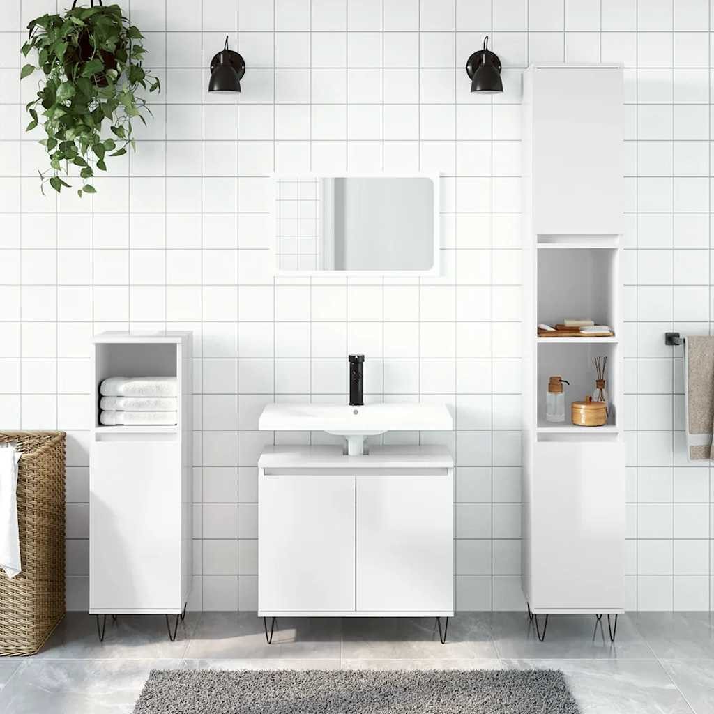 furnicato Badkommode Badezimmerschrank Hochglanz-Weiß 58 x 33 x 60 cm mit Eisenfüßen (1 St), Feuchtigkeitsbeständiges Badmöbel mit viel Stauraum und Wandhalterung