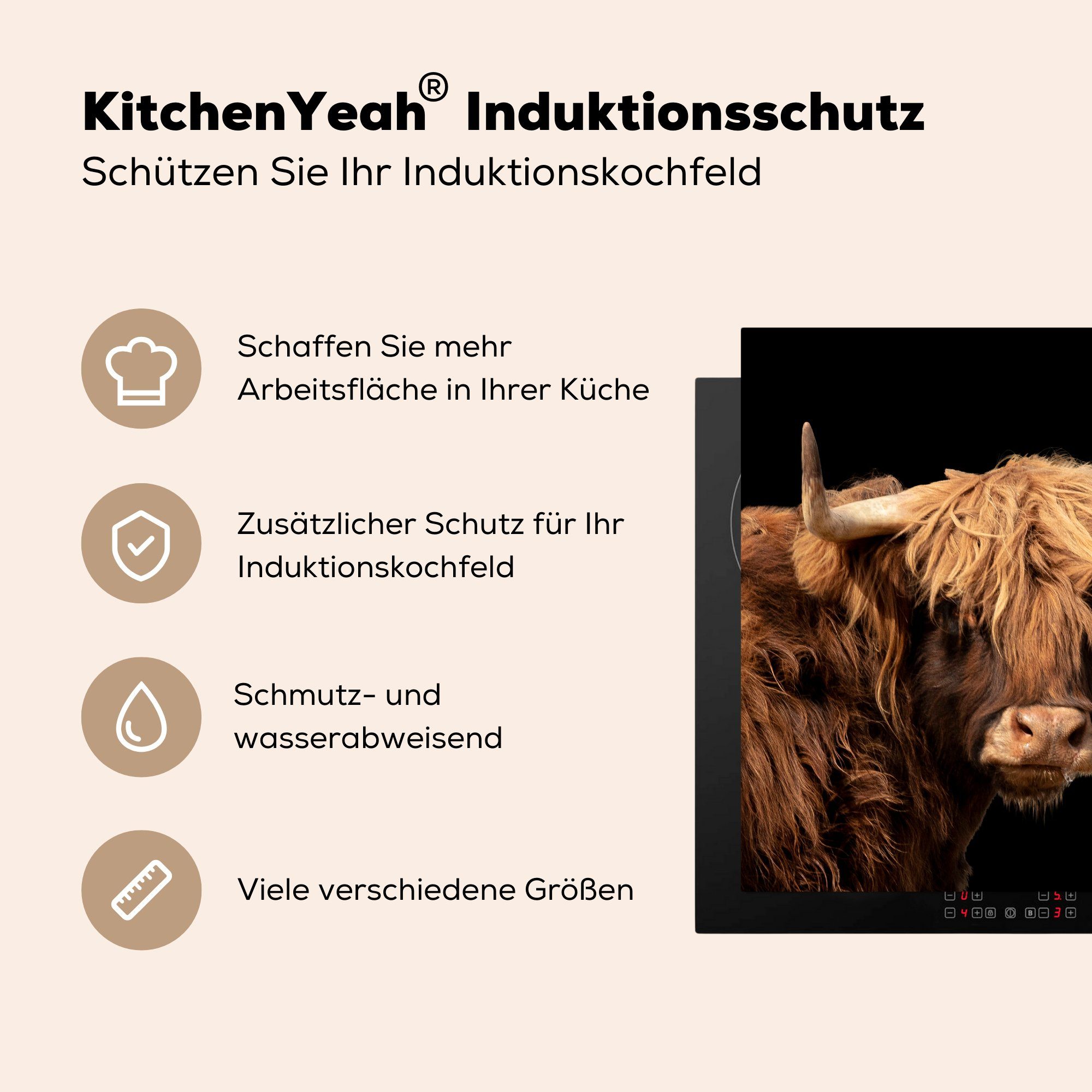 Vinyl, Ceranfeldabdeckung, MuchoWow Makro, - cm, küche Schottischer - tlg), 78x78 Kuh (1 Arbeitsplatte Hochländer für Herdblende-/Abdeckplatte