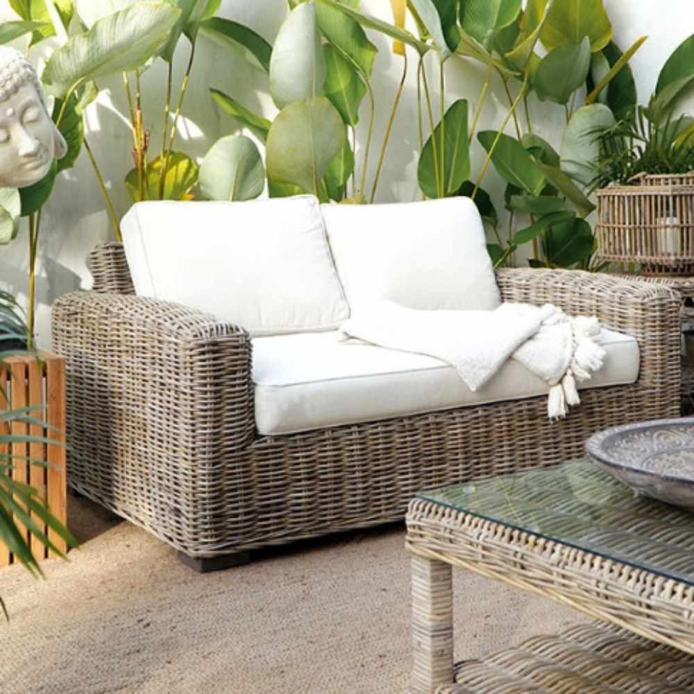 LebensWohnArt Sofa Gemütliches 2-Sitzer Lounge Sofa LIVING Rattan in Grey ca.180cm