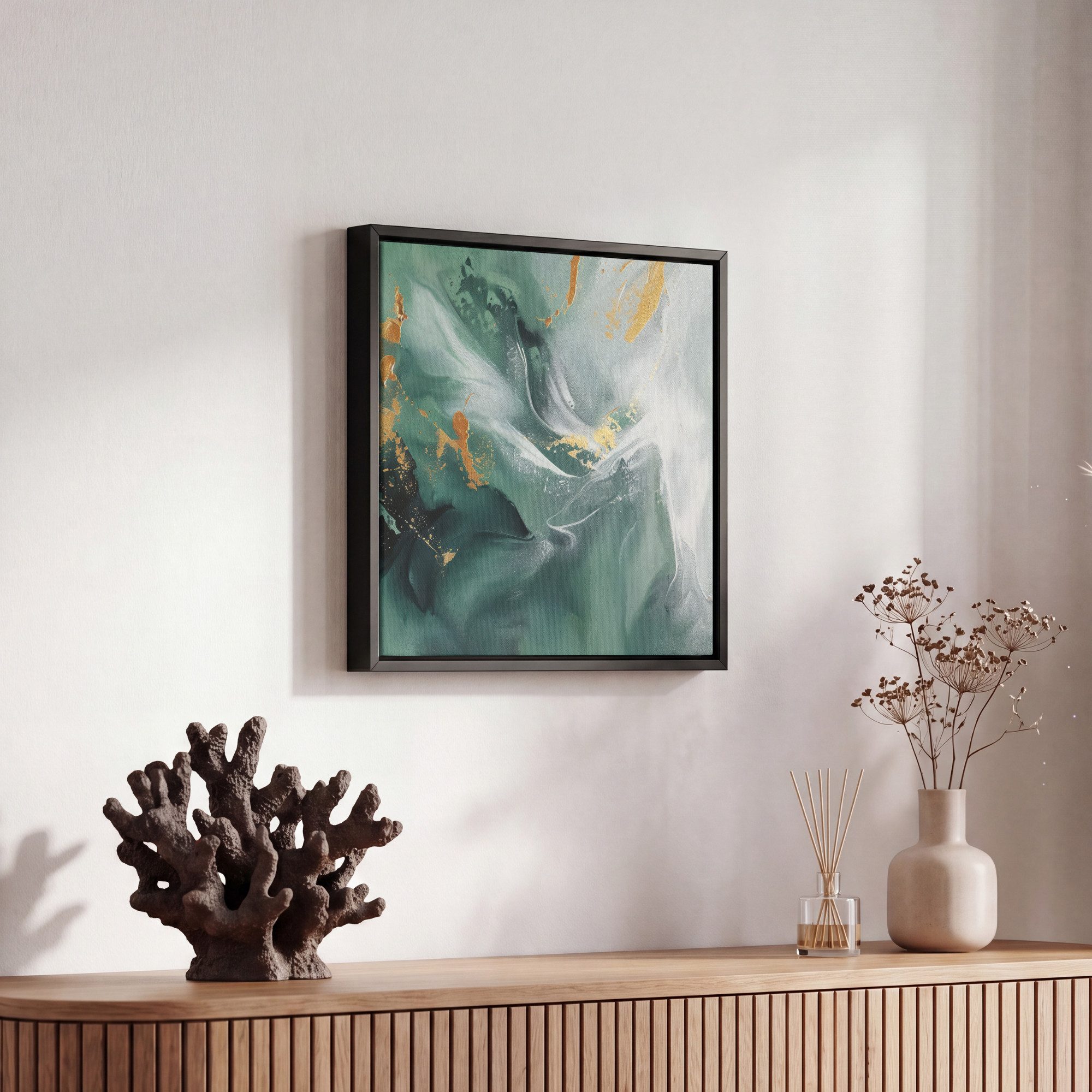 OneMillionCanvasses® Leinwandbild mit Rahmen - Grün - Modern - Marmor - Abstrakt, Fotodruck (1 St), Leinwand Bilder Klein, Wand Dekoration Aesthetic 20x20cm – Bild 5 von 5