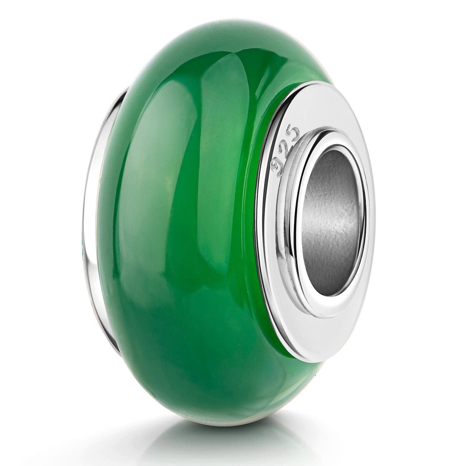 Materia Bead Naturstein Moosachat Grün 420, Kern aus 925 Sterling Silber | Beads
