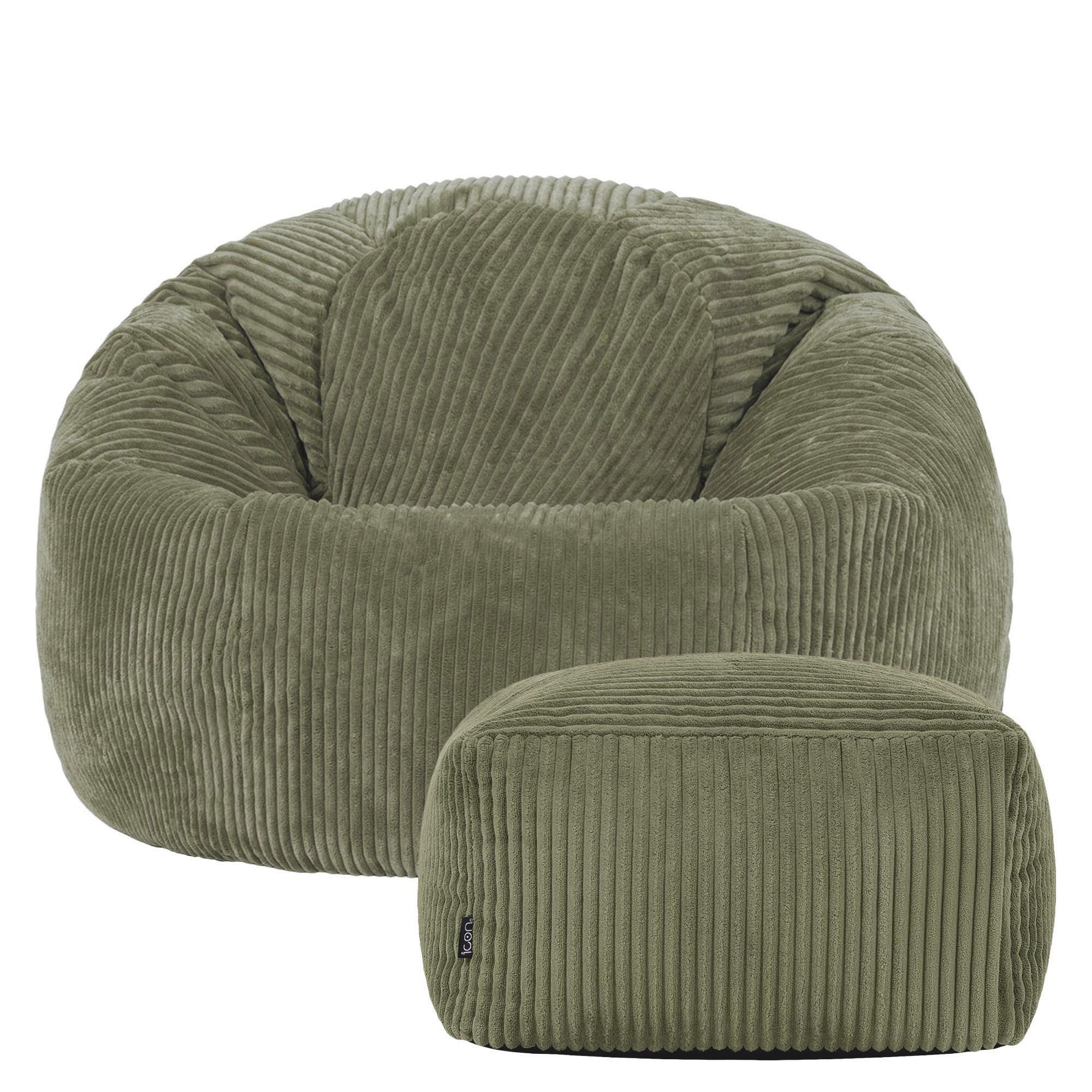 icon Sitzsack Erwachsene aus Cord „Kingston“ mit Hocker (Spar-Set, 1 x Sitzsack, 1 x Fußhocker), 85x50cm, Made in Germany, für Erwachsene & Kinder – Bild 4 von 5
