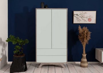 Massivmoebel24 Kleiderschrank Kleiderschrank Akazie 90x50x175 braun-weiß lackiert TROMSO #102