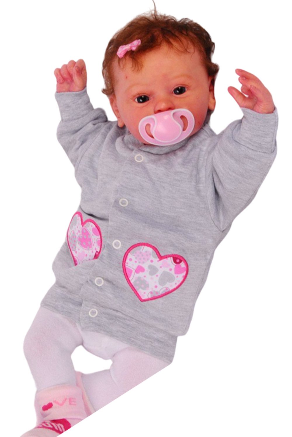 La Bortini Sweatjacke Baby Jacke leichtes Jäckchen Pulli in Grau mit Herzchen aus reiner Baumwolle, 44 50 56 62 68 74 80 86 92 98