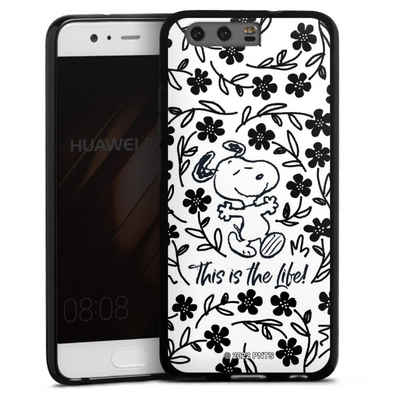 DeinDesign Handyhülle »Peanuts Blumen Snoopy Snoopy Black and White This Is The Life«, Huawei P10 Silikon Hülle Bumper Case Handy Schutzhülle