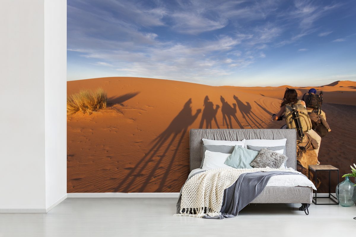 MuchoWow Fototapete Tapete Kamelen mit (6 Gruppe Touristen St), für Wallpaper Ägypten, Schlafzimmer, Vinyl in Matt, und Kinderzimmer, bedruckt, Wohnzimmer