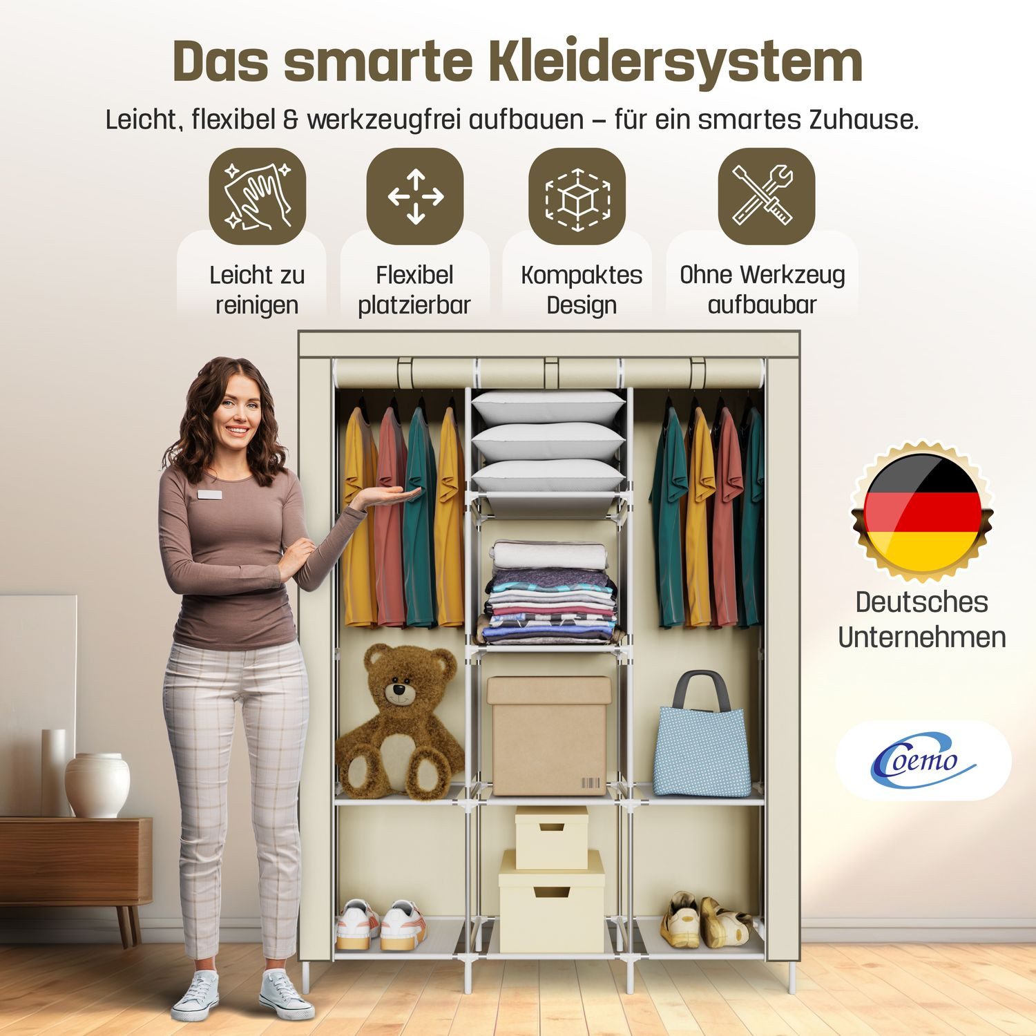 Coemo Standvitrine stabiler Stoffschrank Beige, leichte günstig online kaufen