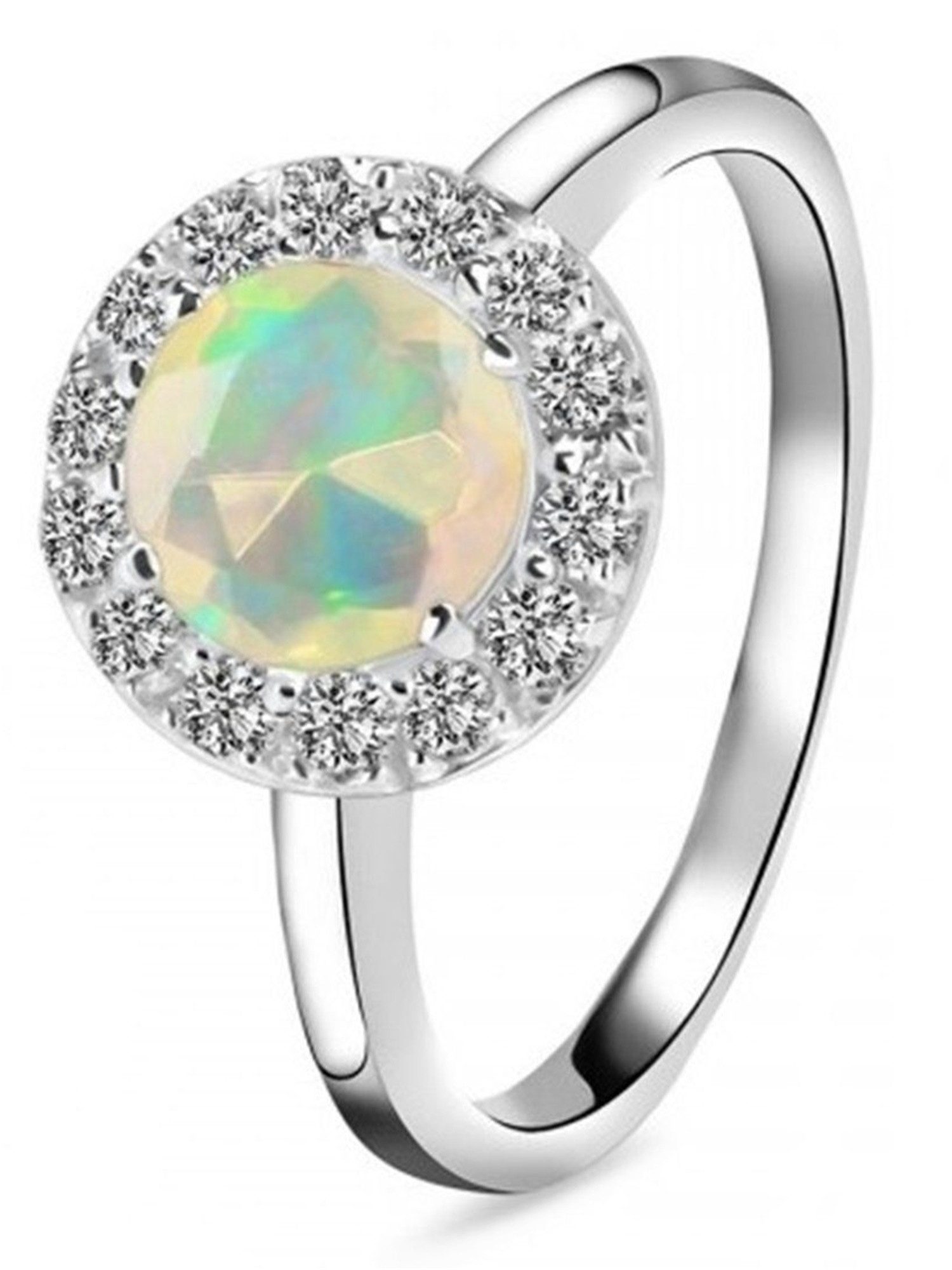 Goldene Hufeisen Solitärring Damen Edelopal & Weiß Topas Fingerring 925 Silber LR-3, Damenschmuck mit Edelsteine