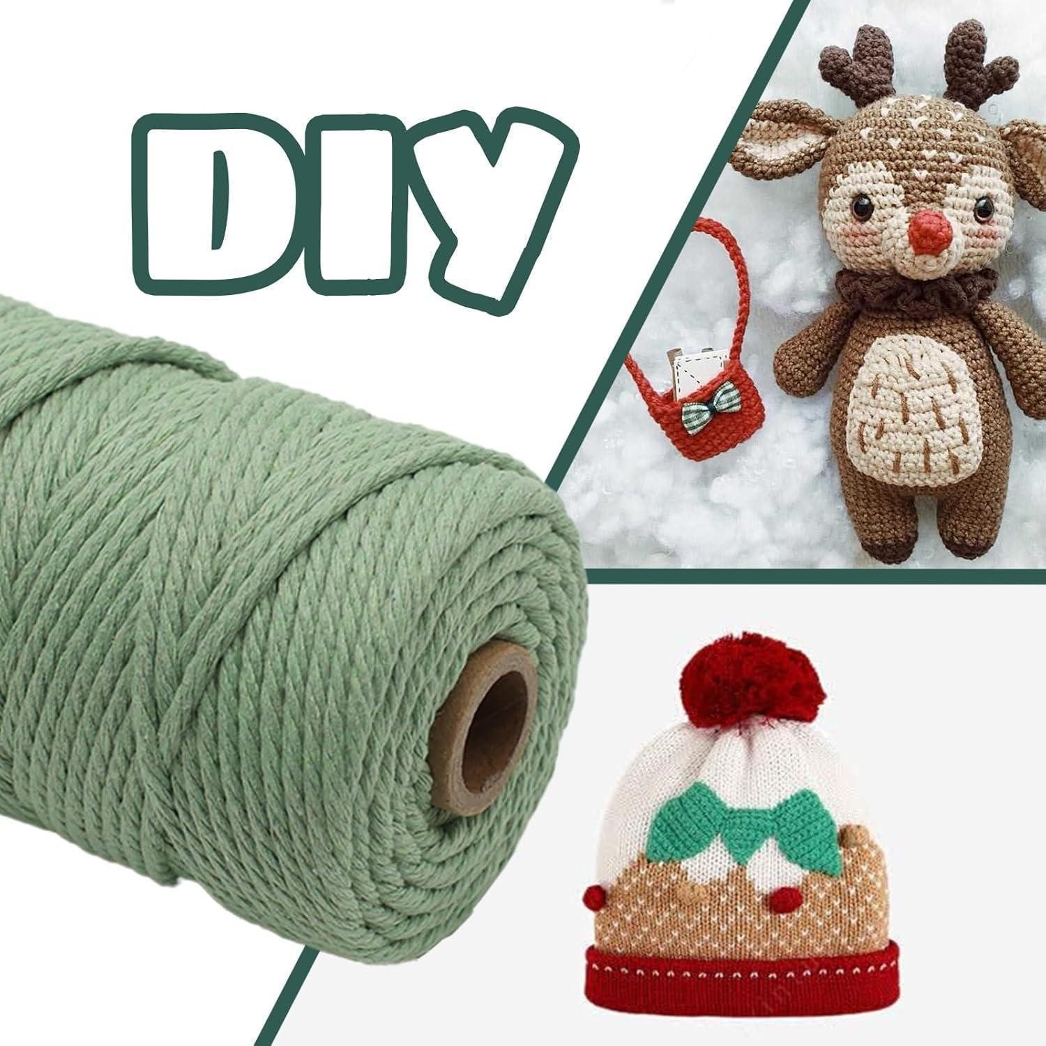 LuxusKollektion Häkelnadeln Makramee Garn Set 3mm 100m 3er beige hellgrün dunkelgrün