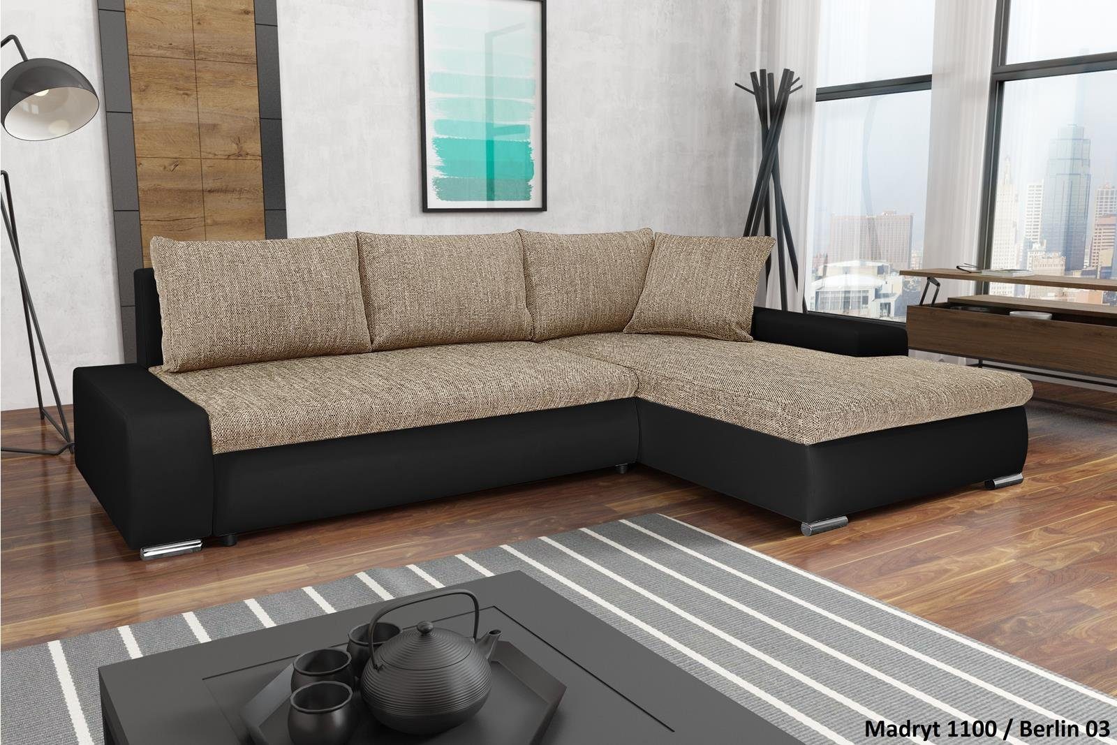 Beautysofa Polsterecke mit Schlaffunktion Teo L, L-Form Ecke Sofa Relaxcouc günstig online kaufen