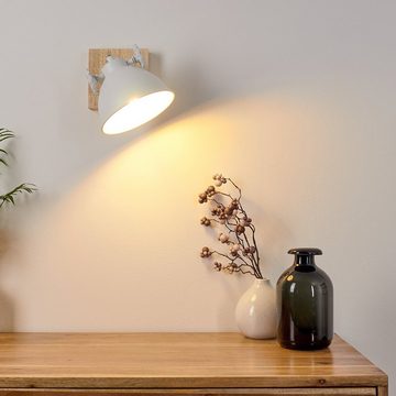 hofstein Wandleuchte »Mot« Wandlampe aus Metall und Holz in Weiß/Natur, ohne Leuchtmittel, mit verstellbarem Strahler, 1xE14, Retro/Vintage Design