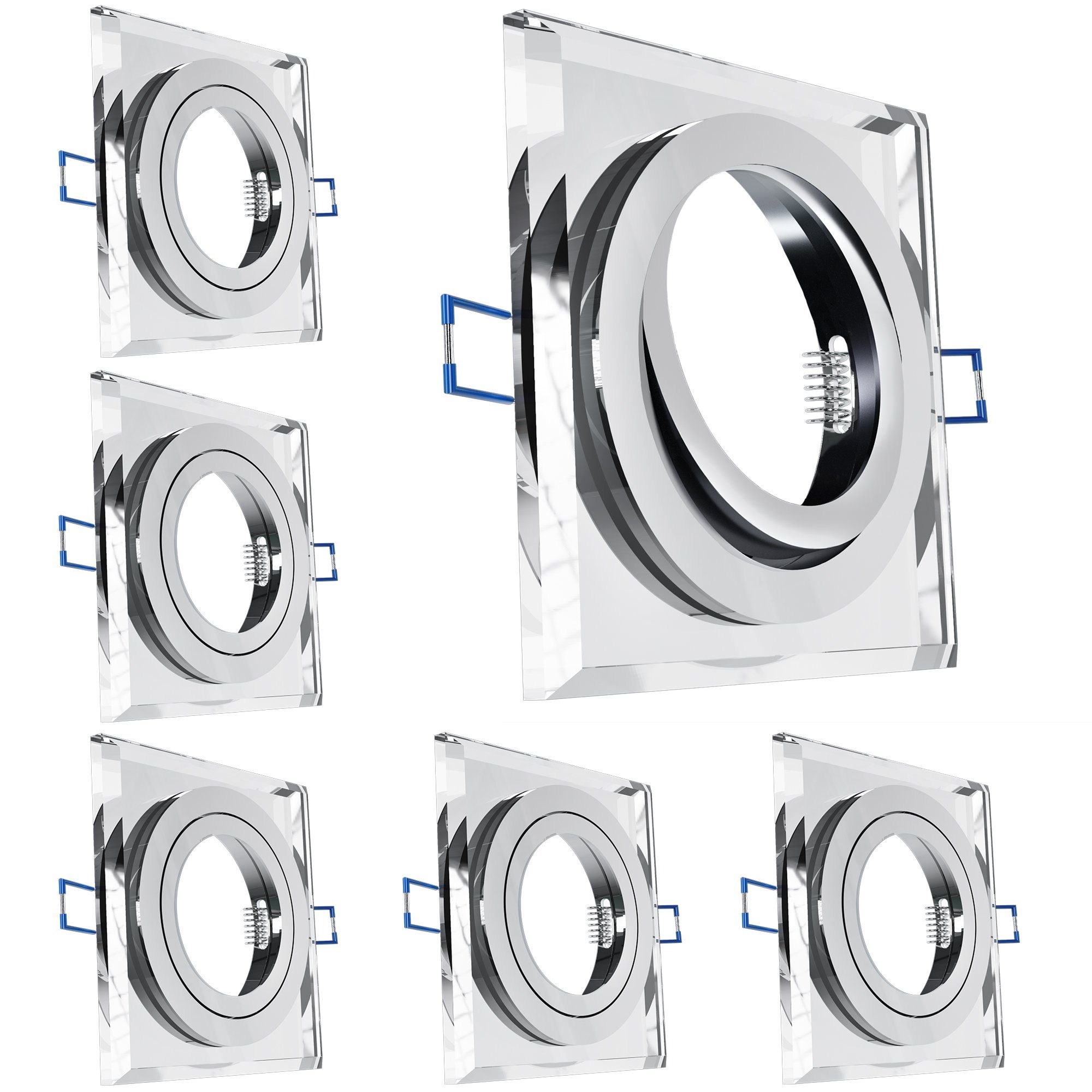 SSC-LUXon LED Einbaustrahler Schwenkbare eckige Glas Einbauleuchte klar spiegelnd - Alu Innenring