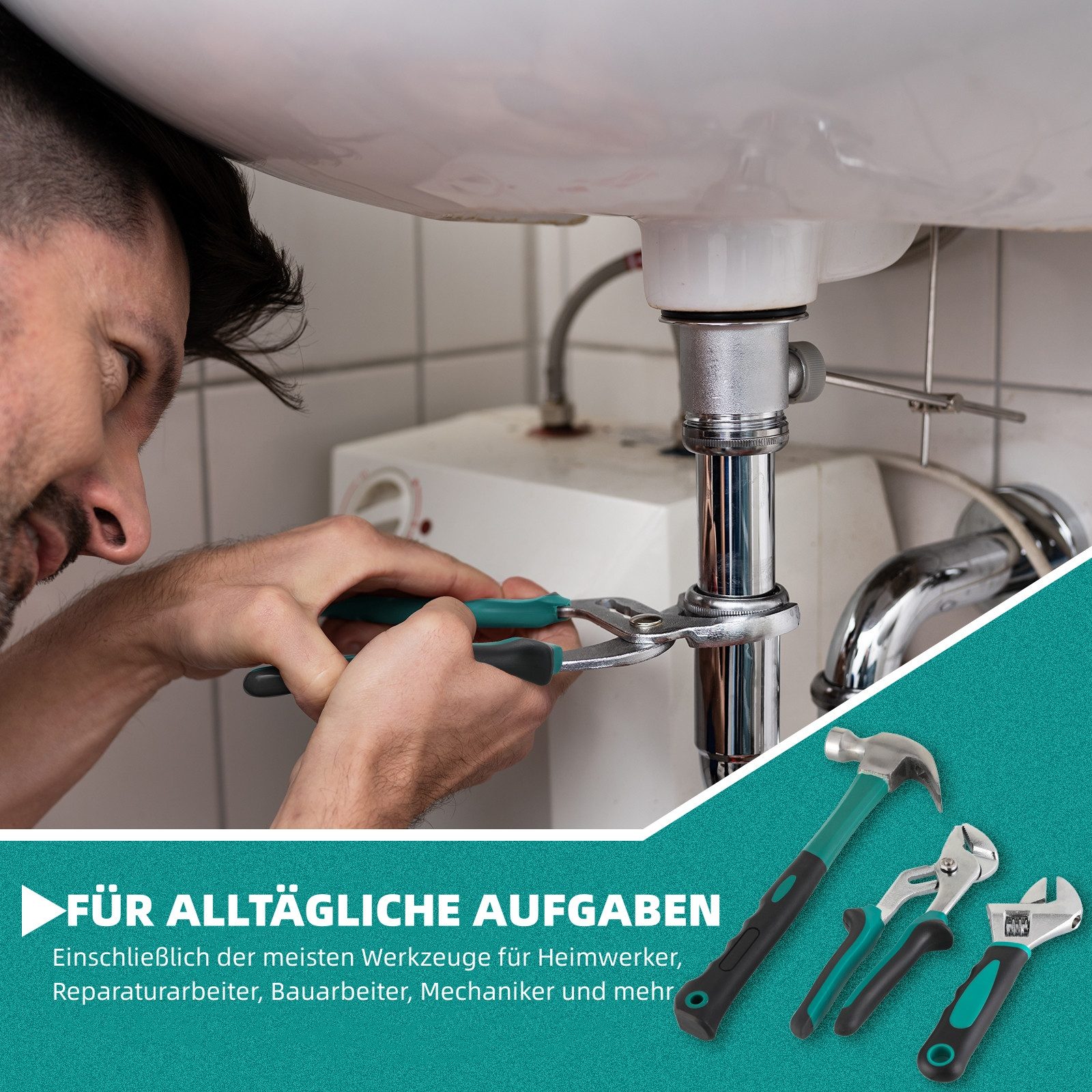 TLGREEN Werkzeugset Haushaltskoffer, (198-teiliger Werkzeugkasten, Handwerkzeug-Set,Ratschen-Steckschlüssel-Werkzeug-Set, 198-tlg., Schraubendreher-Set, Heim-Werkzeugkasten, Auto-Reparatur-Werkzeug), Universeller Kompletter Tragbarer Werkzeugkasten