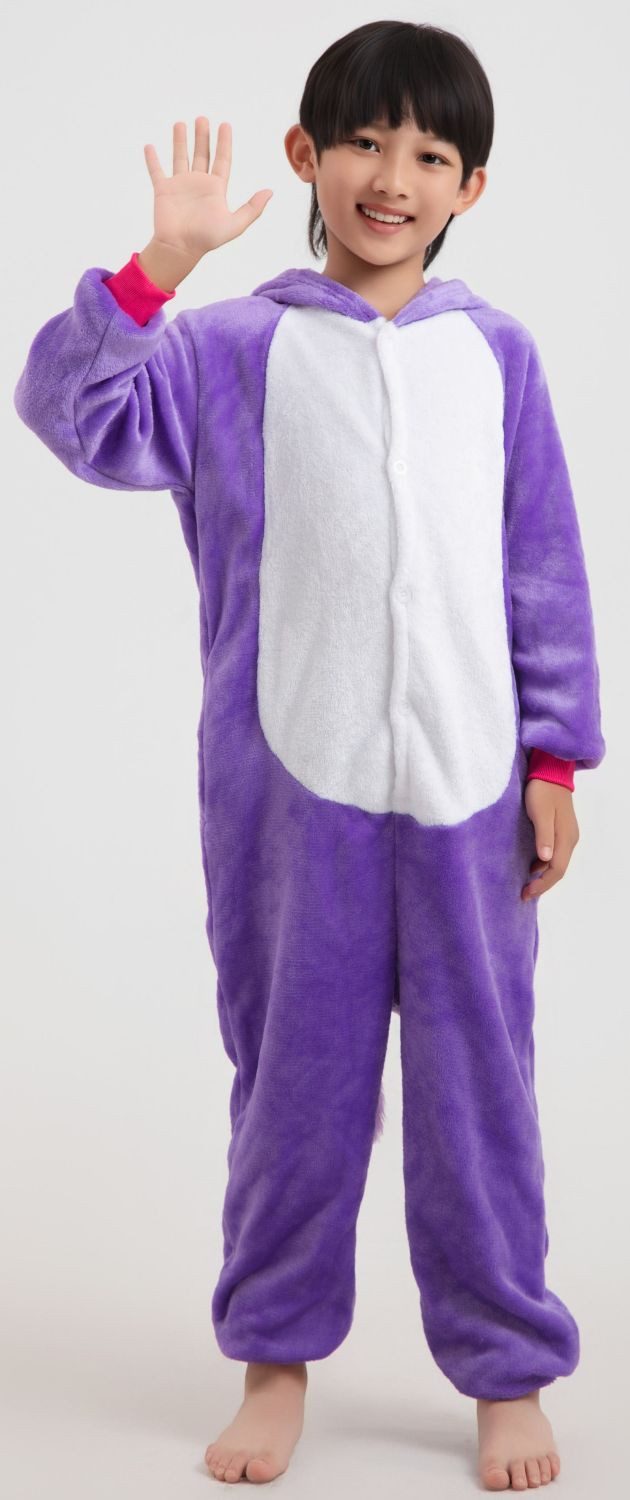Corimori Jumpsuit Kinder Kostüm Jumpsuit Onesie verschiedene Designs (1-tlg) Fasching, Karneval, Tierkostüme Einhorn Lila 128-134 Mädchen Jungen – Bild 5 von 5