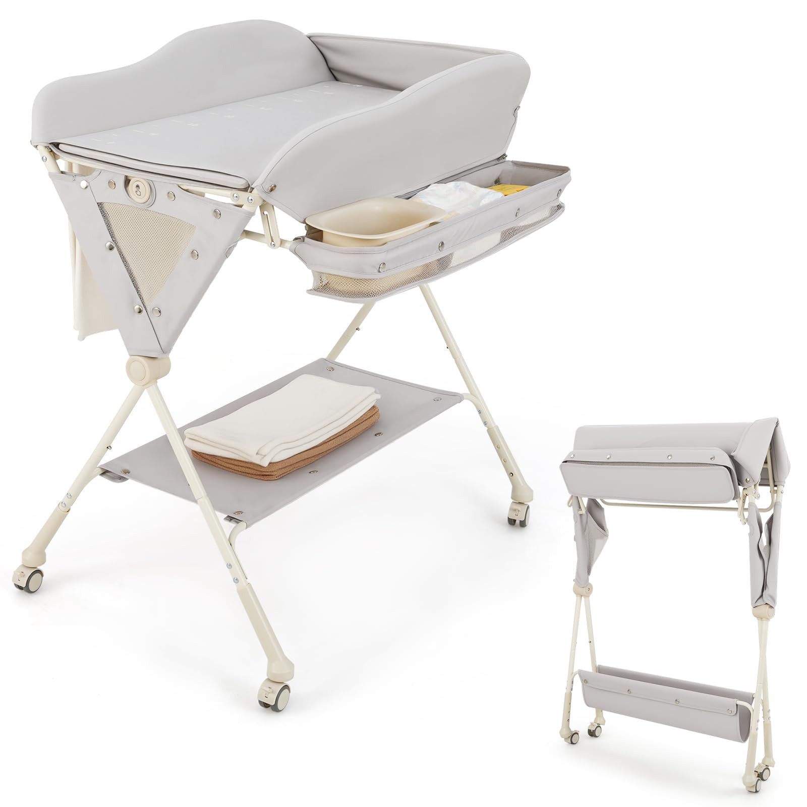COSTWAY Wickeltisch Badewanne, 3-stufig verstellbar, Ein-Klick-Faltsystem günstig online kaufen