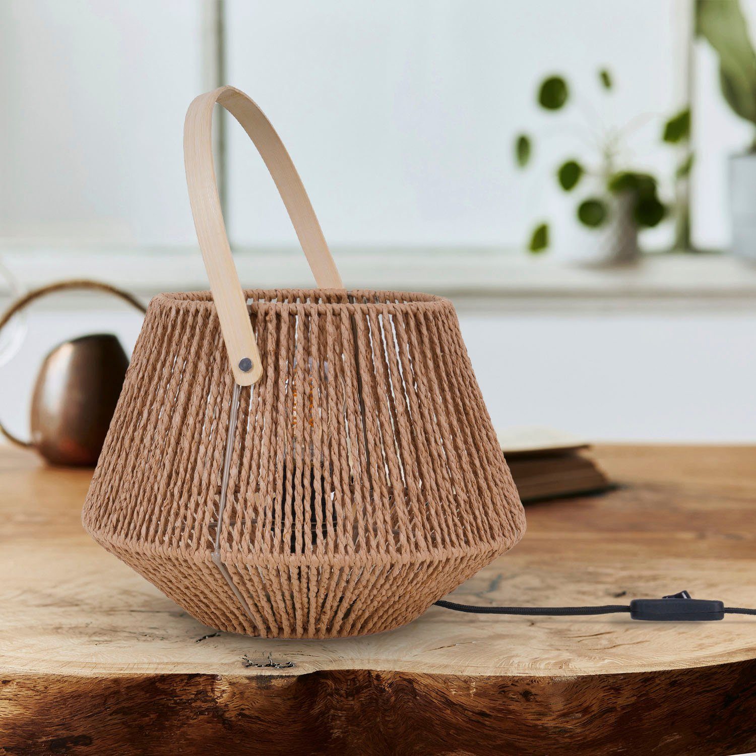 Paco Home Tischleuchte CISCO, ohne Leuchtmittel, Schreib Nachttisch Lampe Leselampe Lederband Korb E27