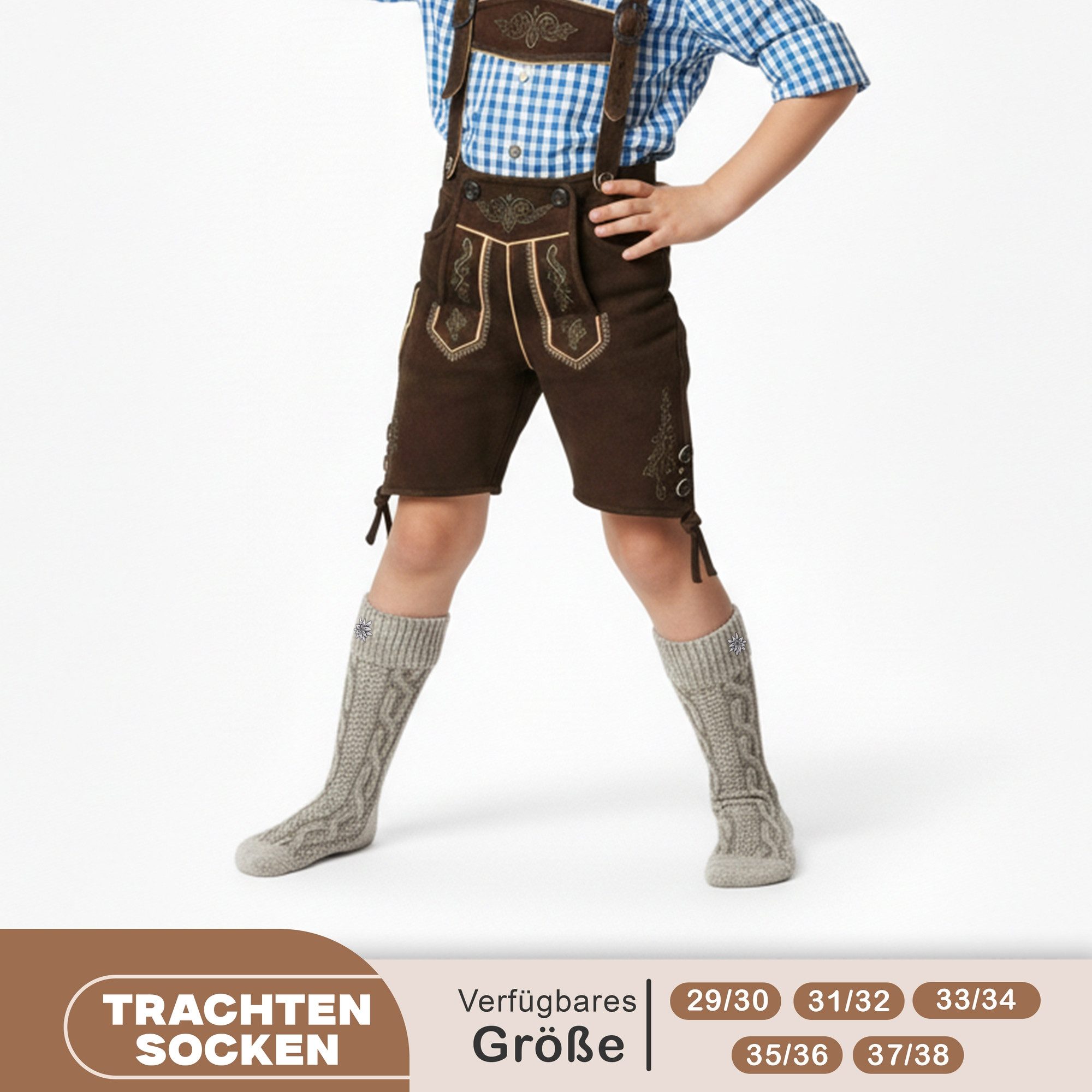 German Wear Trachtensocken Kids2-meliert-Edelweis Kinder Trachtensocken Kindersocken mit Edelweiss meliert