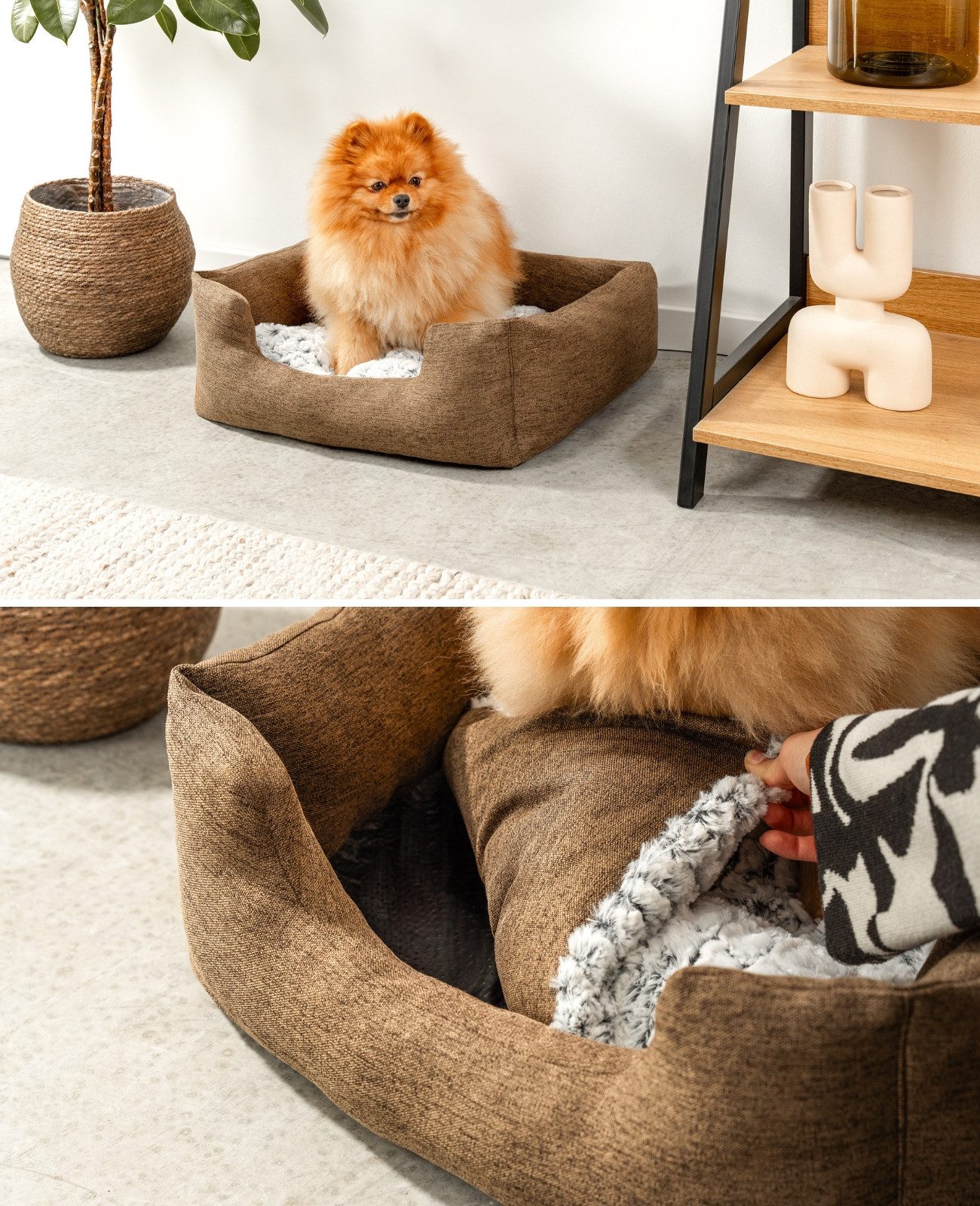 lionto Tierkissen mit herausnehmbarem Wendekissen, 60x50 cm braun, Textil, rutschfester Boden